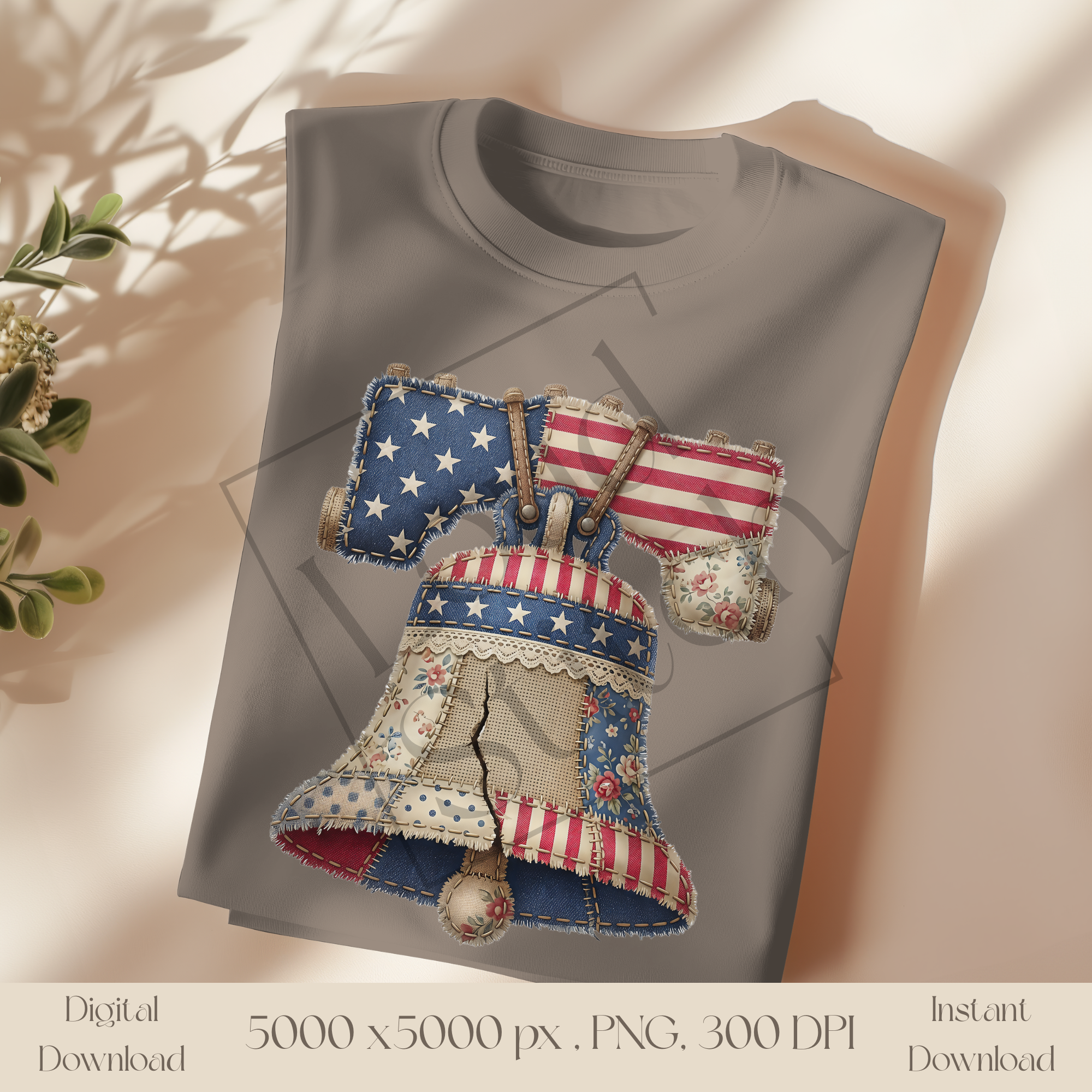 Liberty Bell PNG, Vintage Patriotic Patchwork Americana Clipart, Fourth of July Sublimation Design, Rustic USA Freedom Graphic