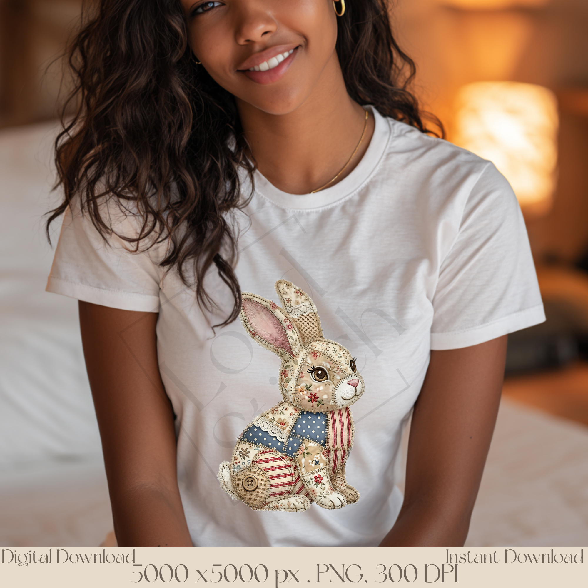 Patchwork Bunny PNG, Cute Cottagecore Rabbit Clipart, Vintage Woodland Bunny Sublimation Design