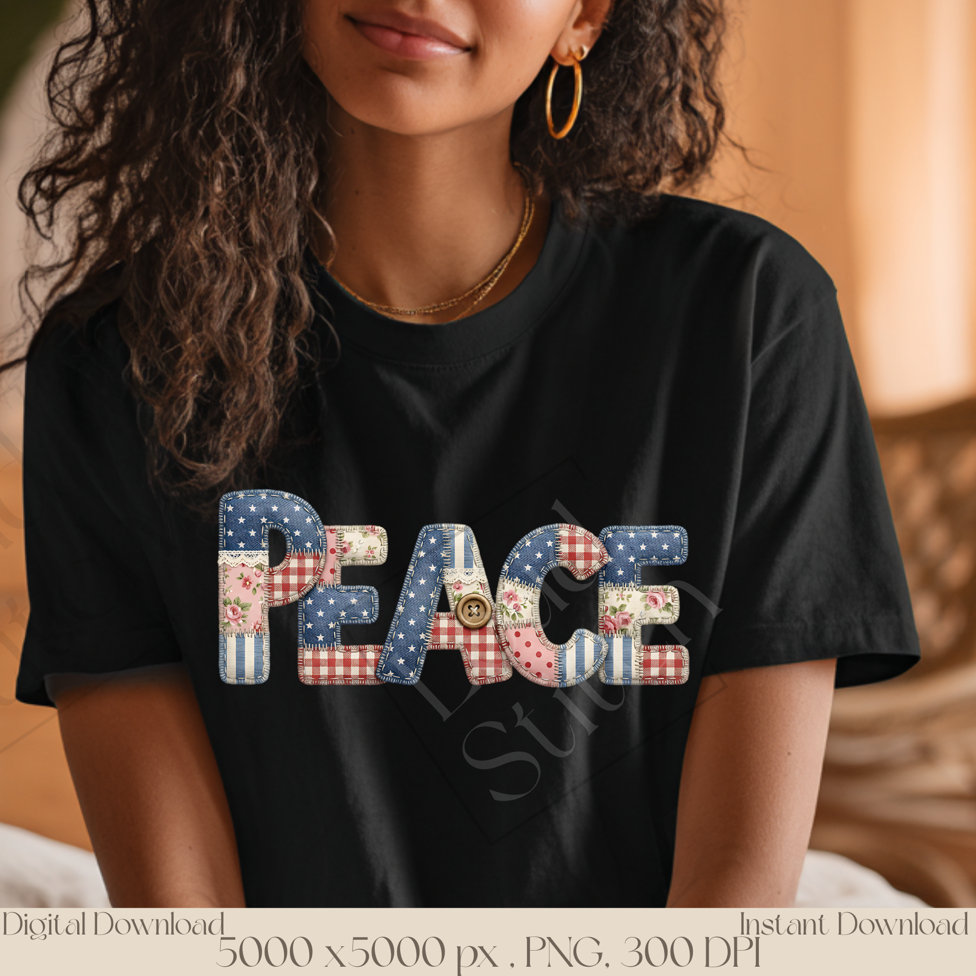 Peace Patchwork PNG, Vintage Cottagecore Typography Clipart, Rustic Floral Lettering Sublimation Design