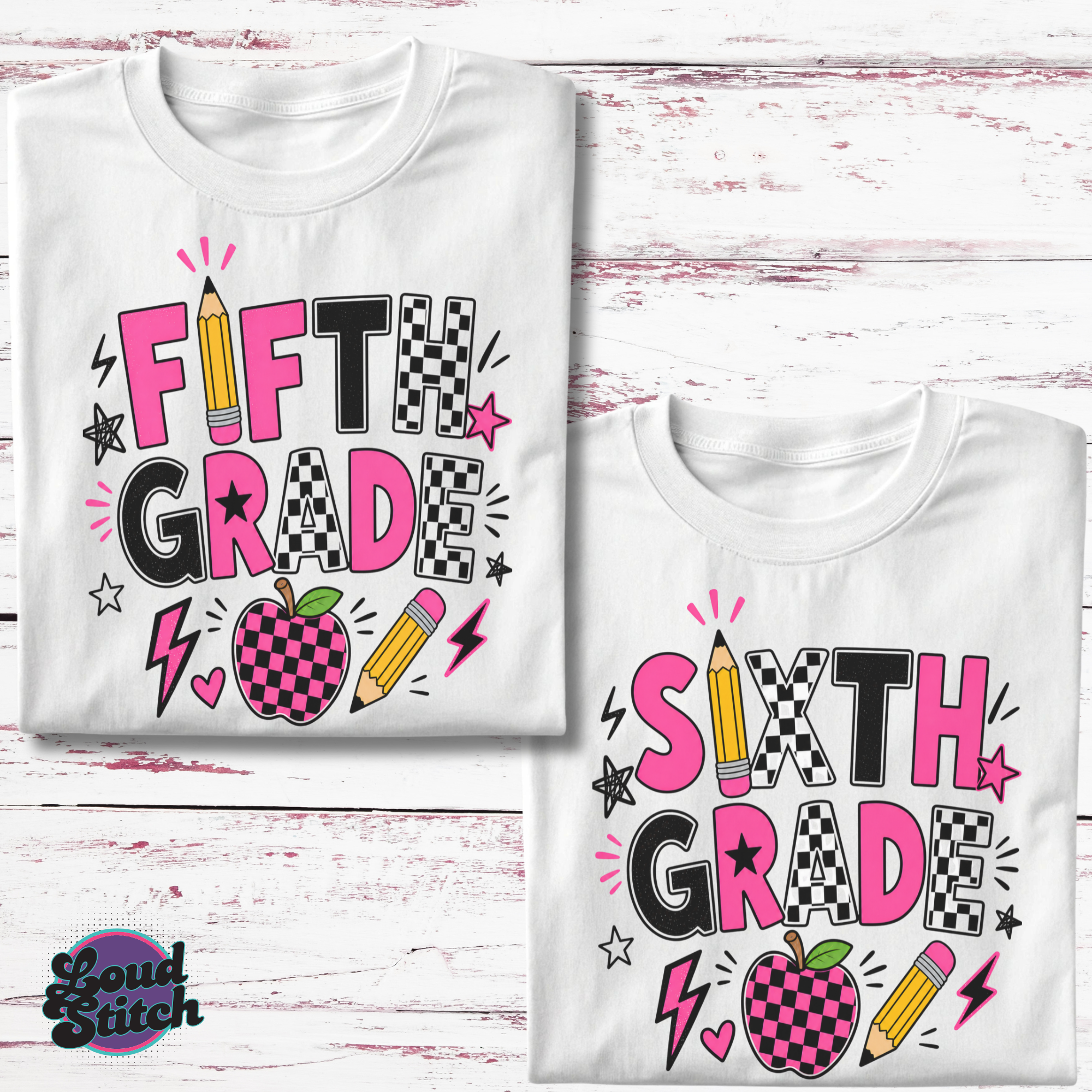 Back to School Teacher PNG Bundle, Pink Checker Grade Level Teacher Designs, Pre-K Kindergarten 1st-6th Grade PNG