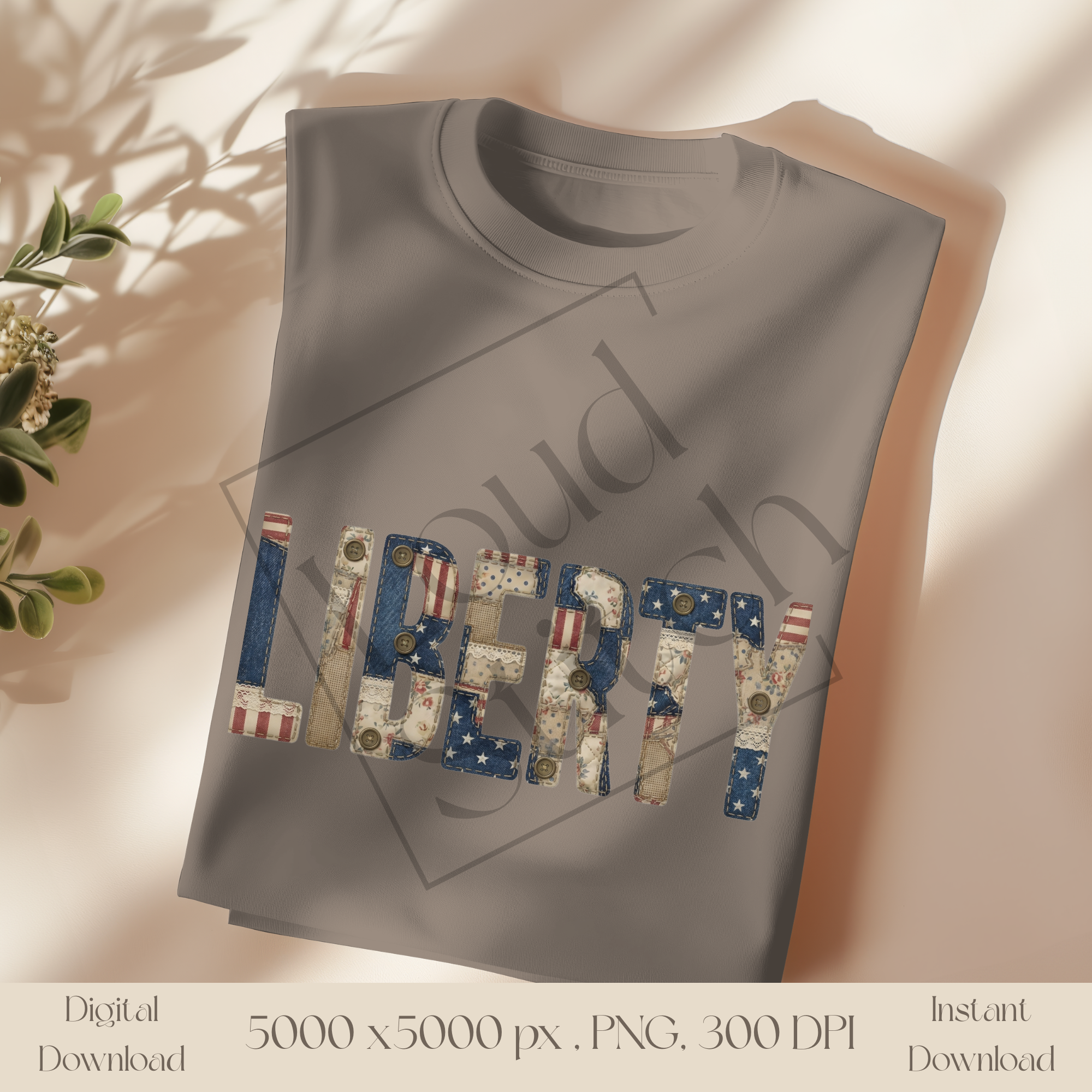 Liberty Patriotic PNG, Vintage Americana Patchwork Lettering, Fourth of July Sublimation Design, Rustic USA Freedom Graphic