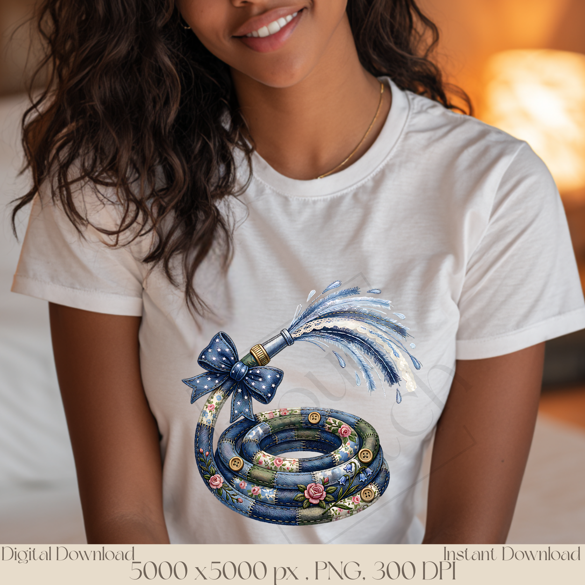 Patchwork Garden Hose PNG, Vintage Cottagecore Garden Clipart, Rustic Gardening Sublimation Design