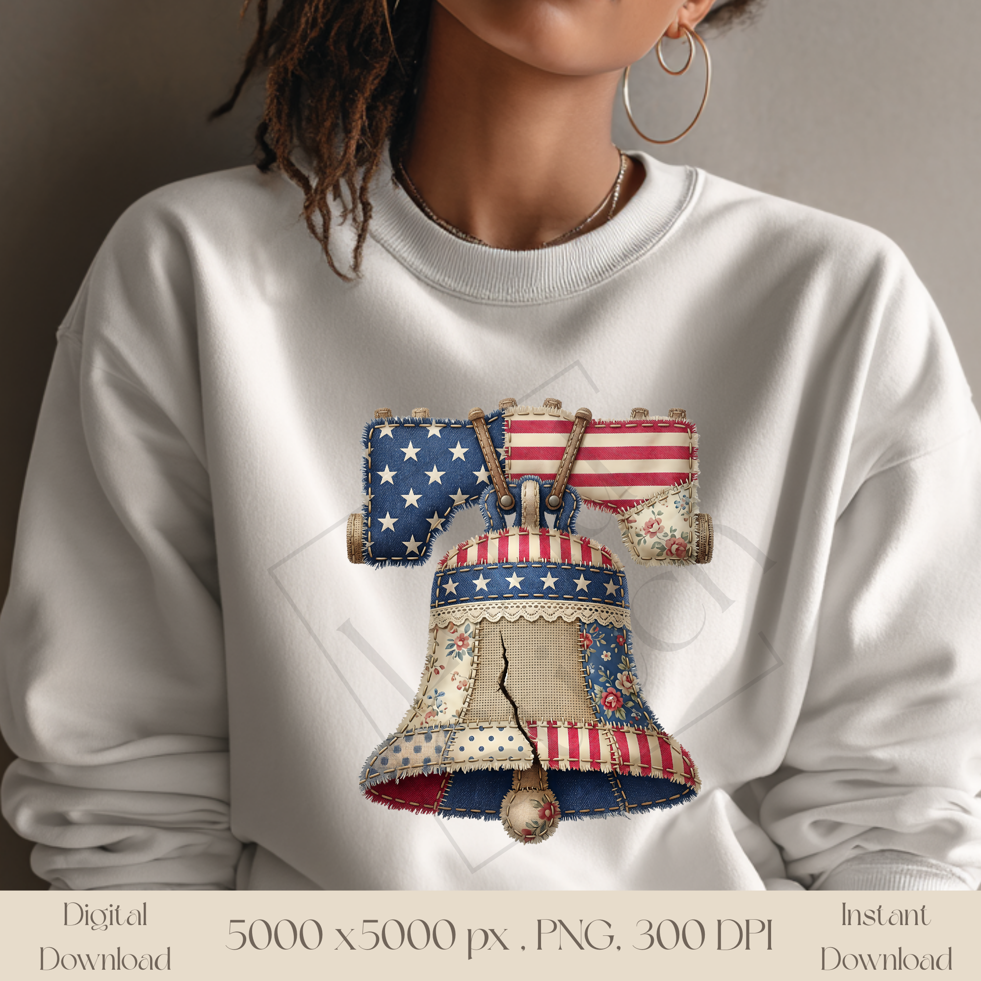 Liberty Bell PNG, Vintage Patriotic Patchwork Americana Clipart, Fourth of July Sublimation Design, Rustic USA Freedom Graphic