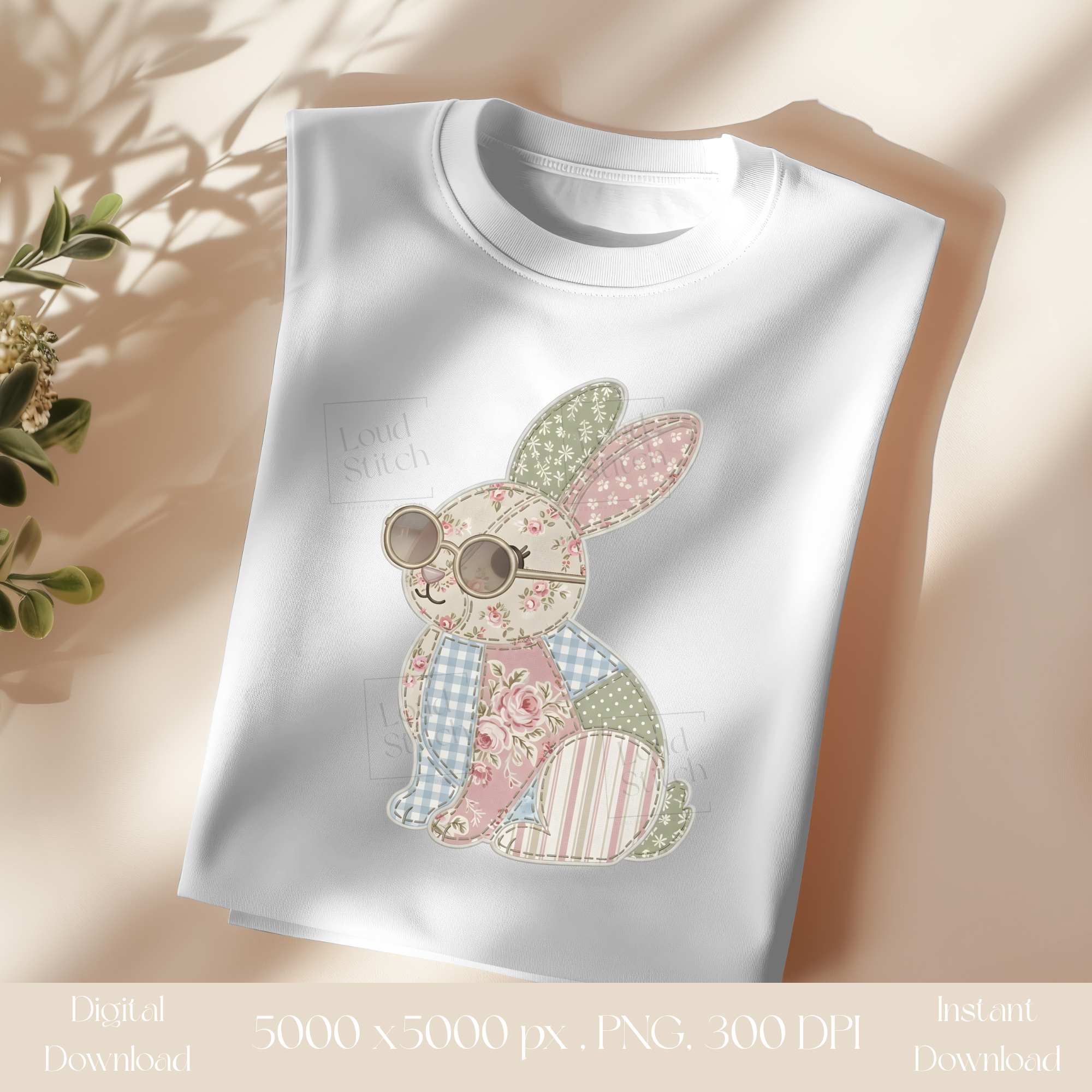 Easter Patchwork Girl Bunny PNG | Cottagecore Vintage Rabbit Clipart | Sublimation Design | Heirloom Spring Digital Download
