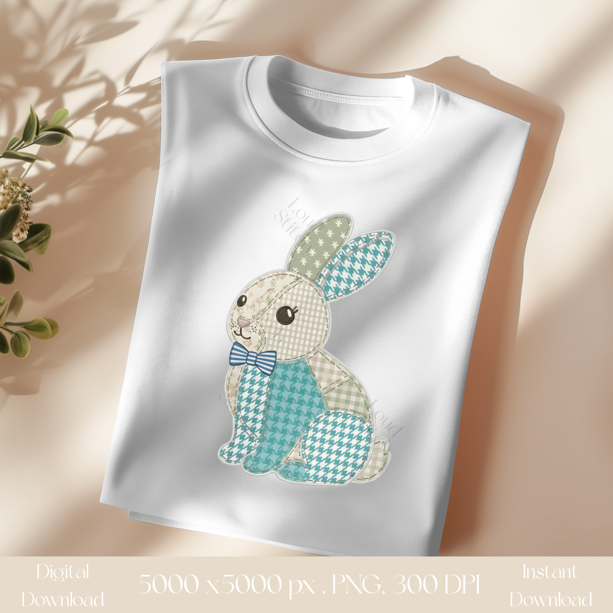 Easter Patchwork Boy Bunny PNG | Cottagecore Vintage Rabbit Clipart | Sublimation Design | Heirloom Spring Digital Download