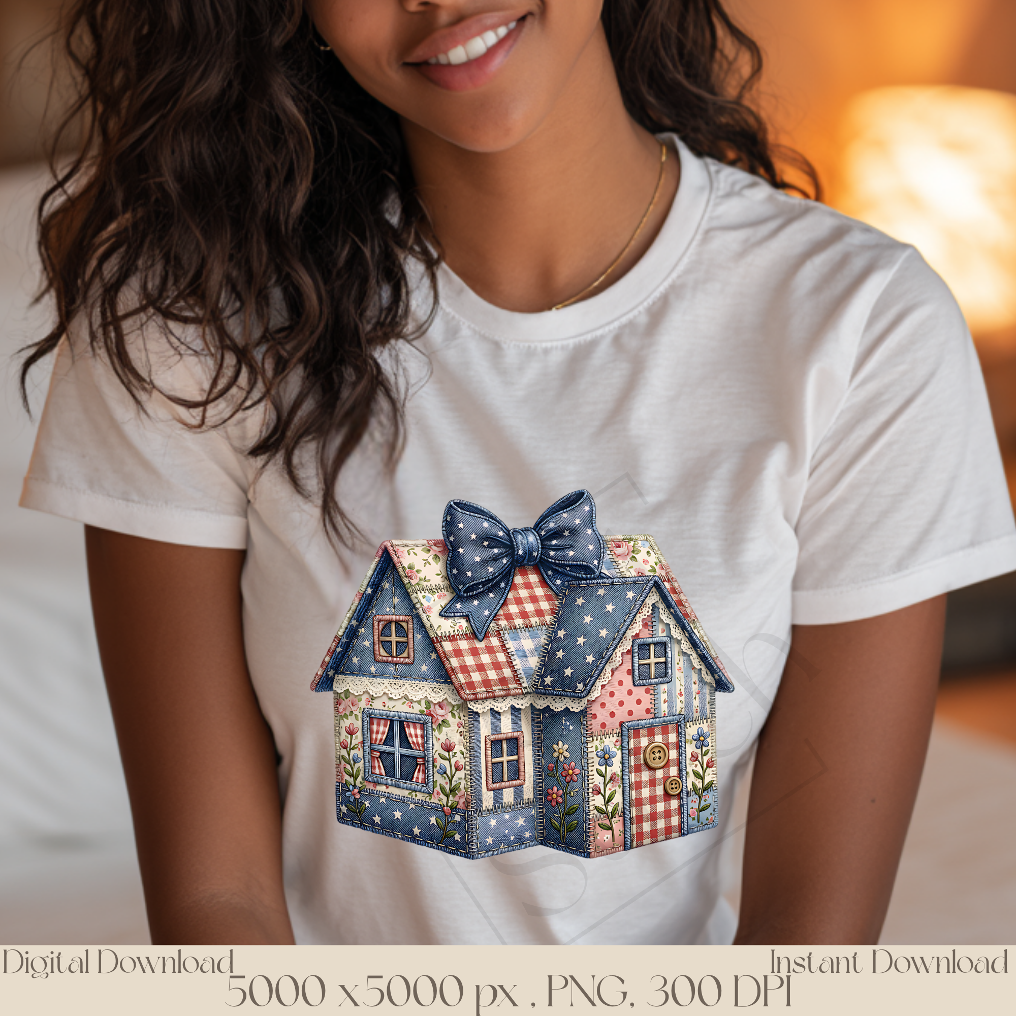 Patchwork Cottage House PNG, Vintage Cottagecore Home Clipart, Rustic Farmhouse Sublimation Design