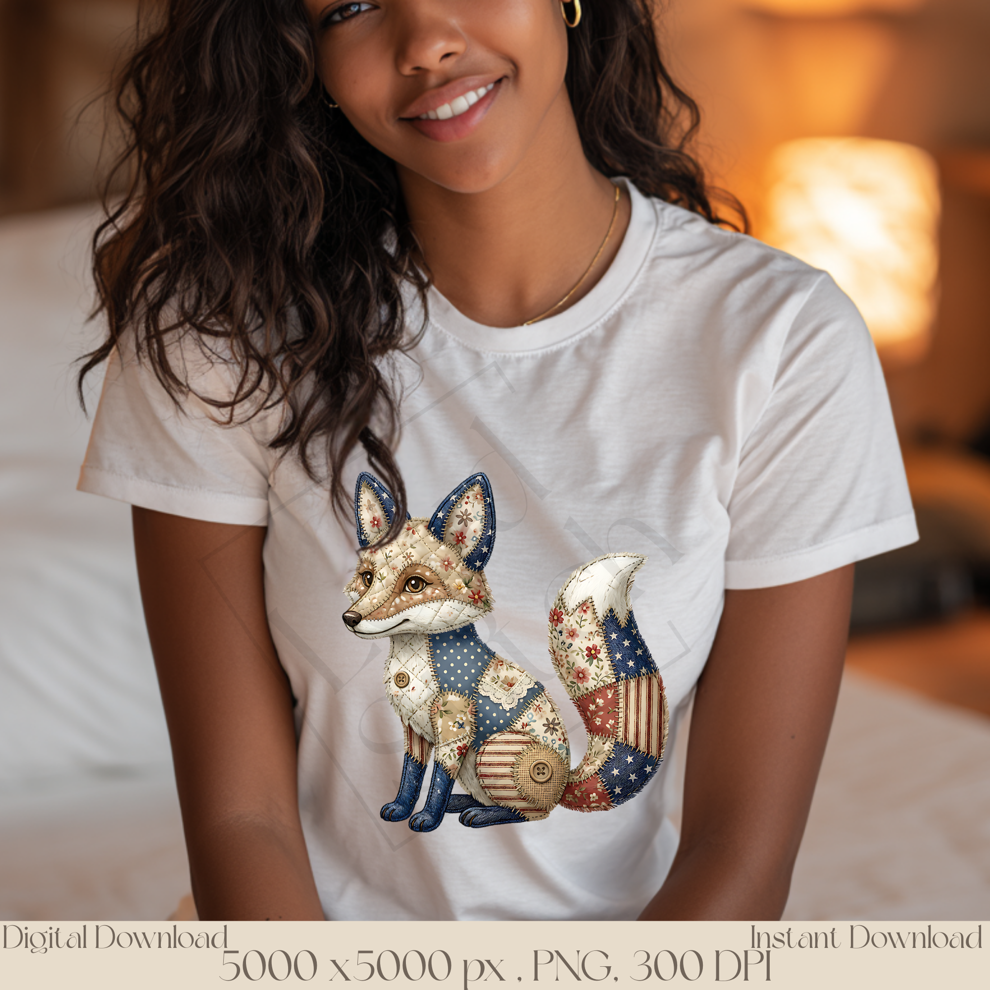 Patchwork Fox PNG, Woodland Animal Clipart, Vintage Cottagecore Fox Sublimation Design, Rustic Forest Animal Graphic