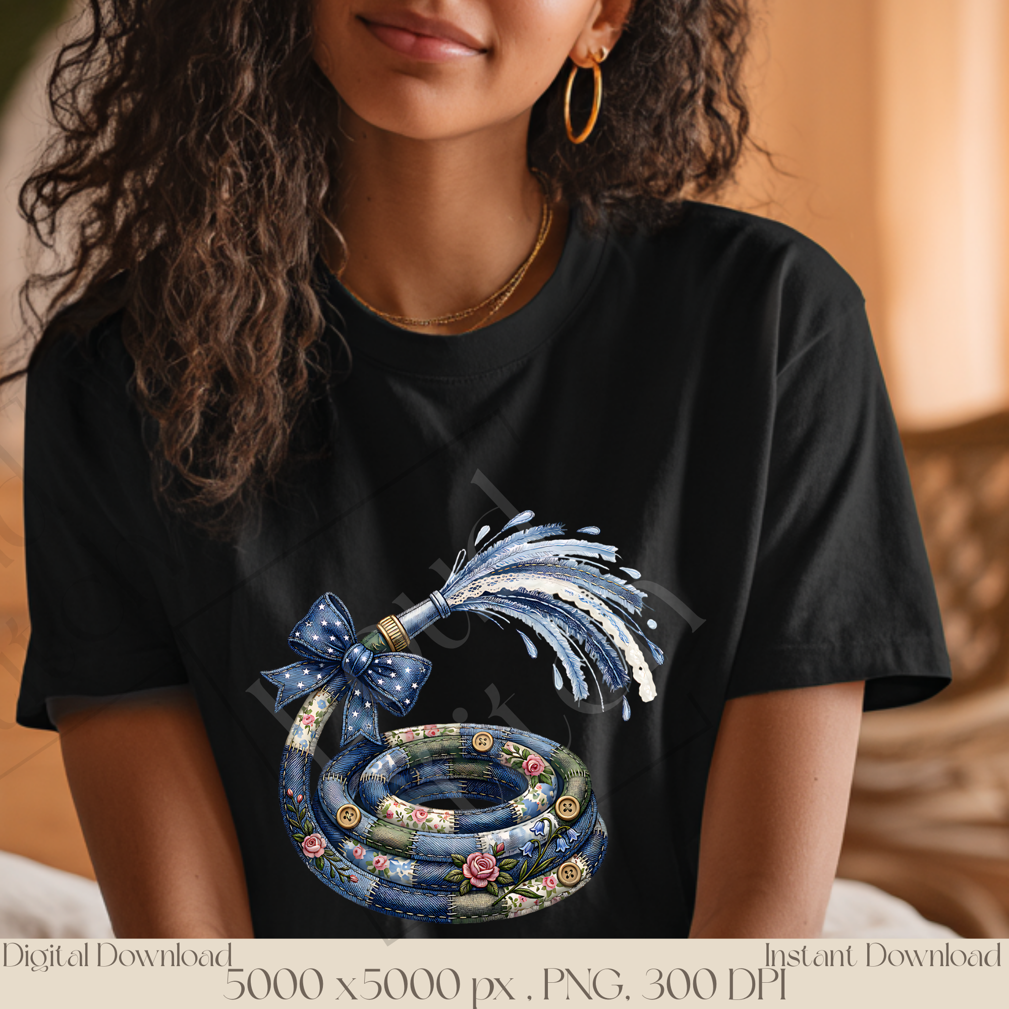 Patchwork Garden Hose PNG, Vintage Cottagecore Garden Clipart, Rustic Gardening Sublimation Design