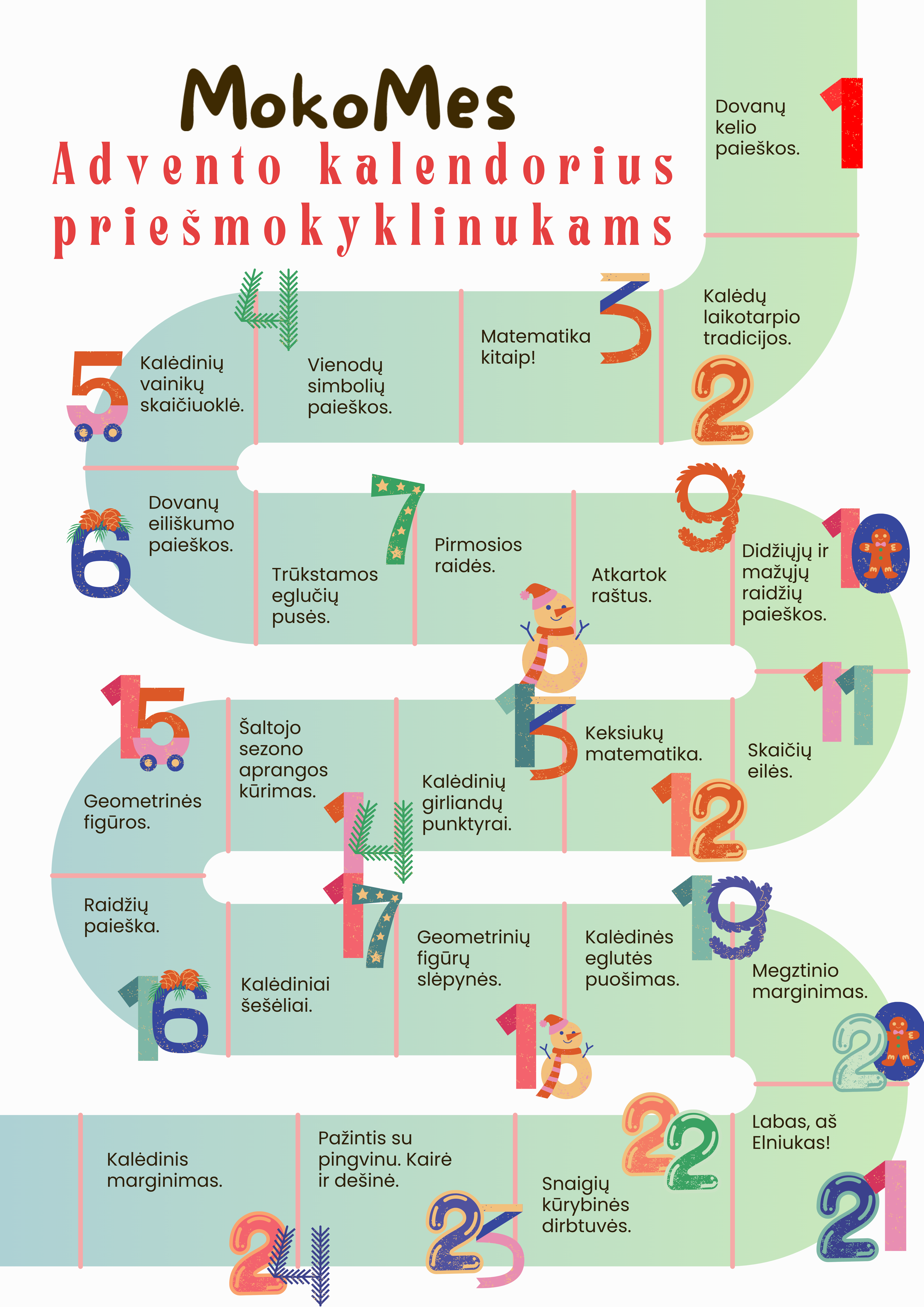 Advento kalendorius priešmokyklinukams 2025 metų versija