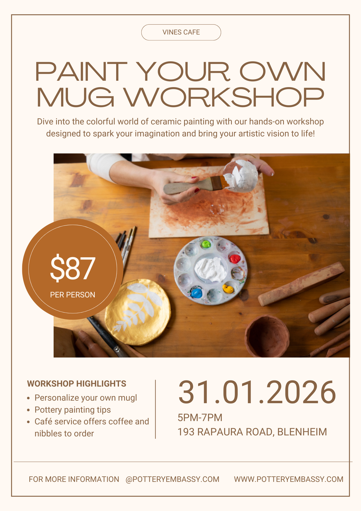 Paint Your Own Mug Workshop | Vines Cafe Blenheim