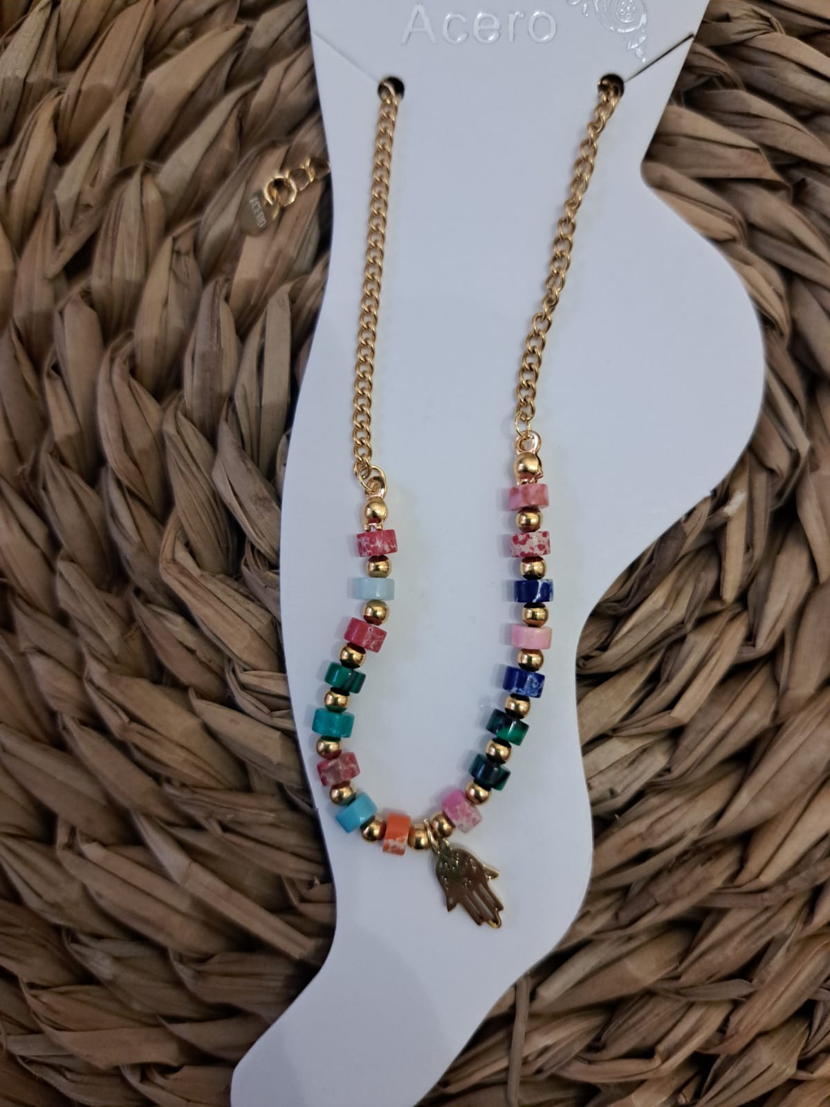 Tobillera de colores con mano de Fatima 