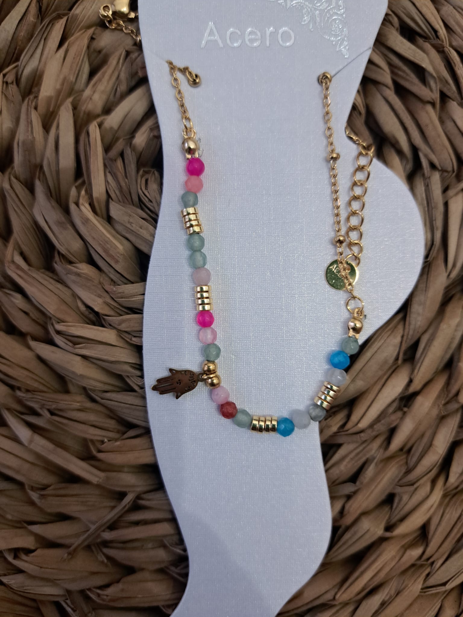 Tobillera con mano de Fatima con colores