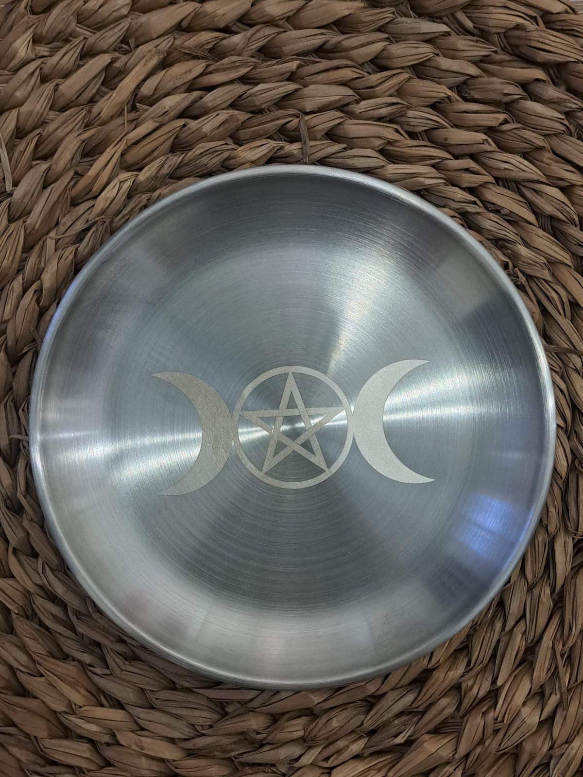 Plato ritual de acero con triple luna