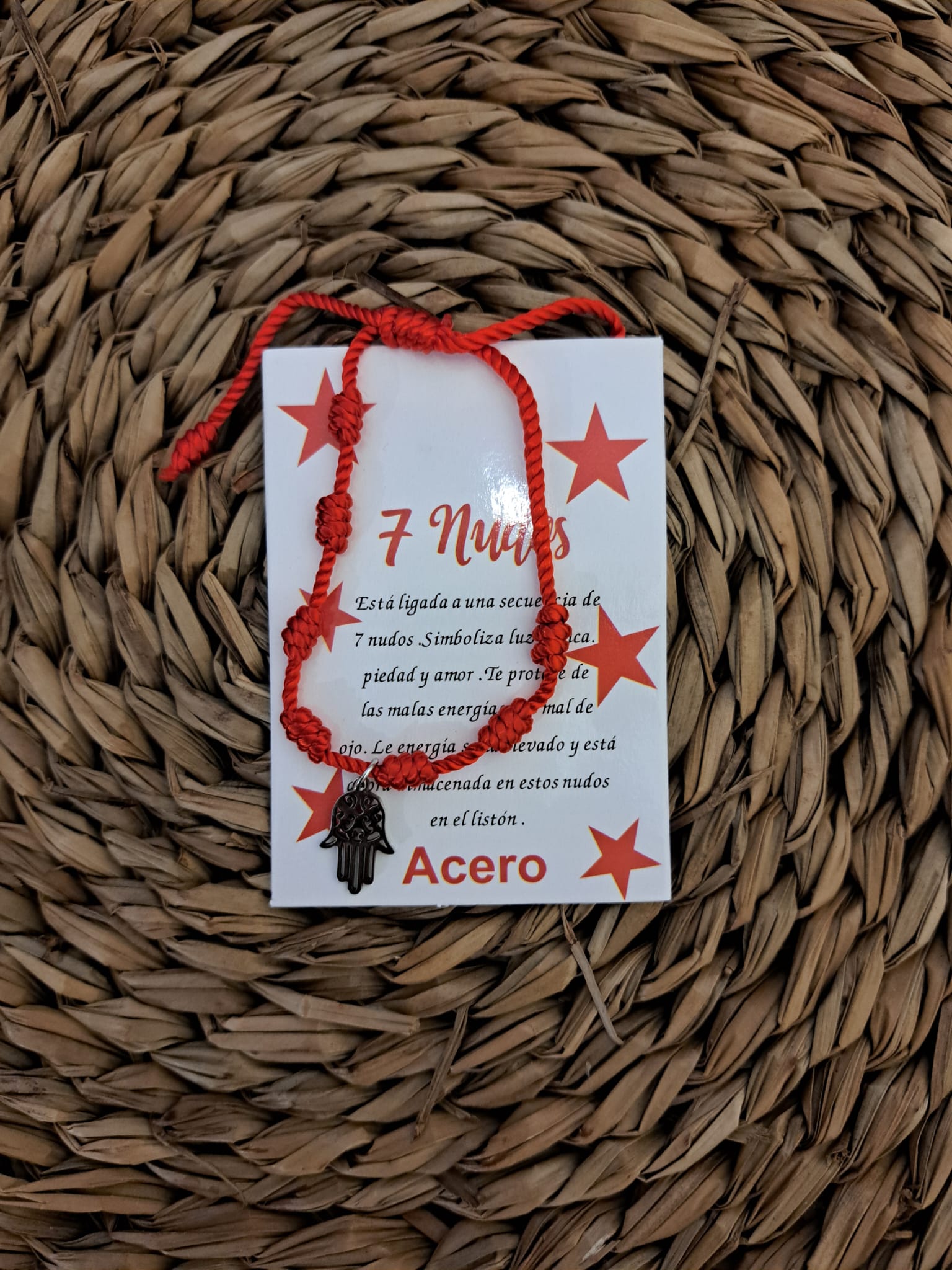 Pulsera de 7 nudos de acero con mano de Fatima 