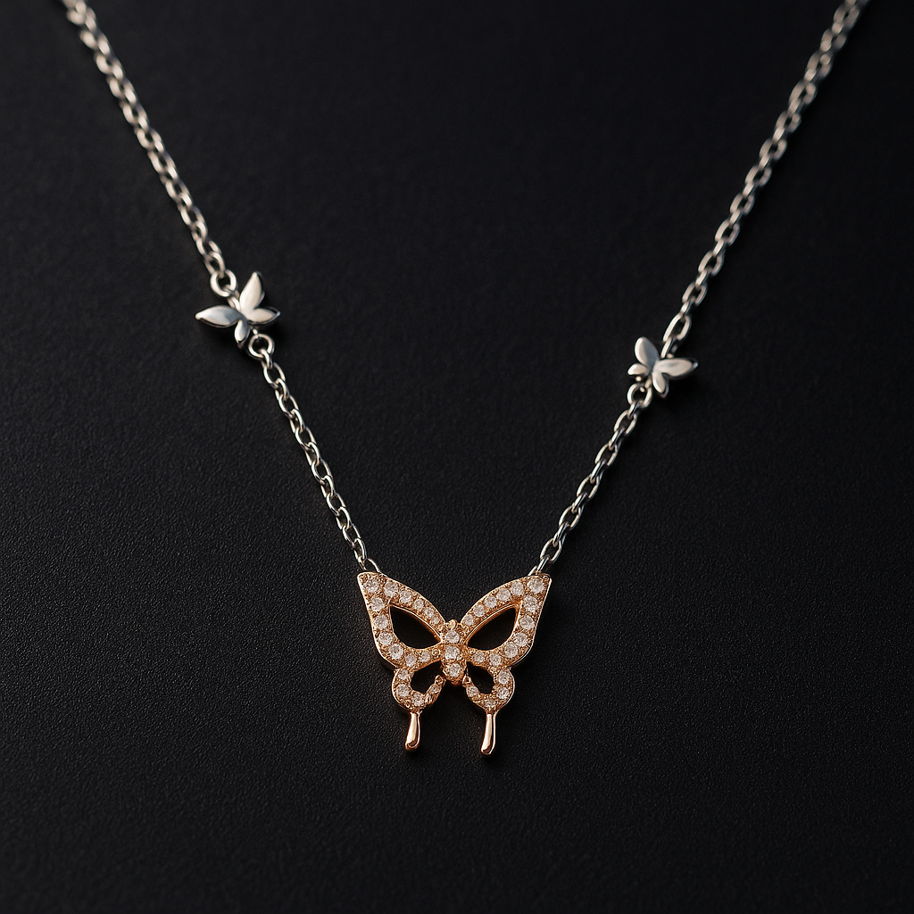 Rose Gold Butterfly Pendant Necklace