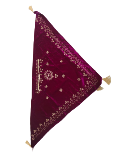 Himachali Traditional Velvet Dhatu for Women – Rani Wine Embroidered Designer Head Scarf with Tassels
