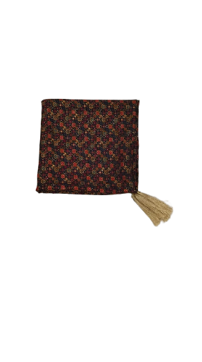 Foil Print Himachali Dhatu with Golden Tassel – Traditional Square Scarf