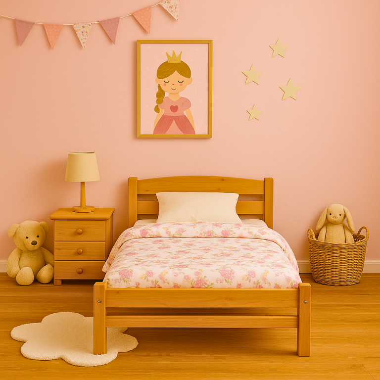 Cama Pino: 1.00 - 1.20 * 1.90 Mtr + Nochero