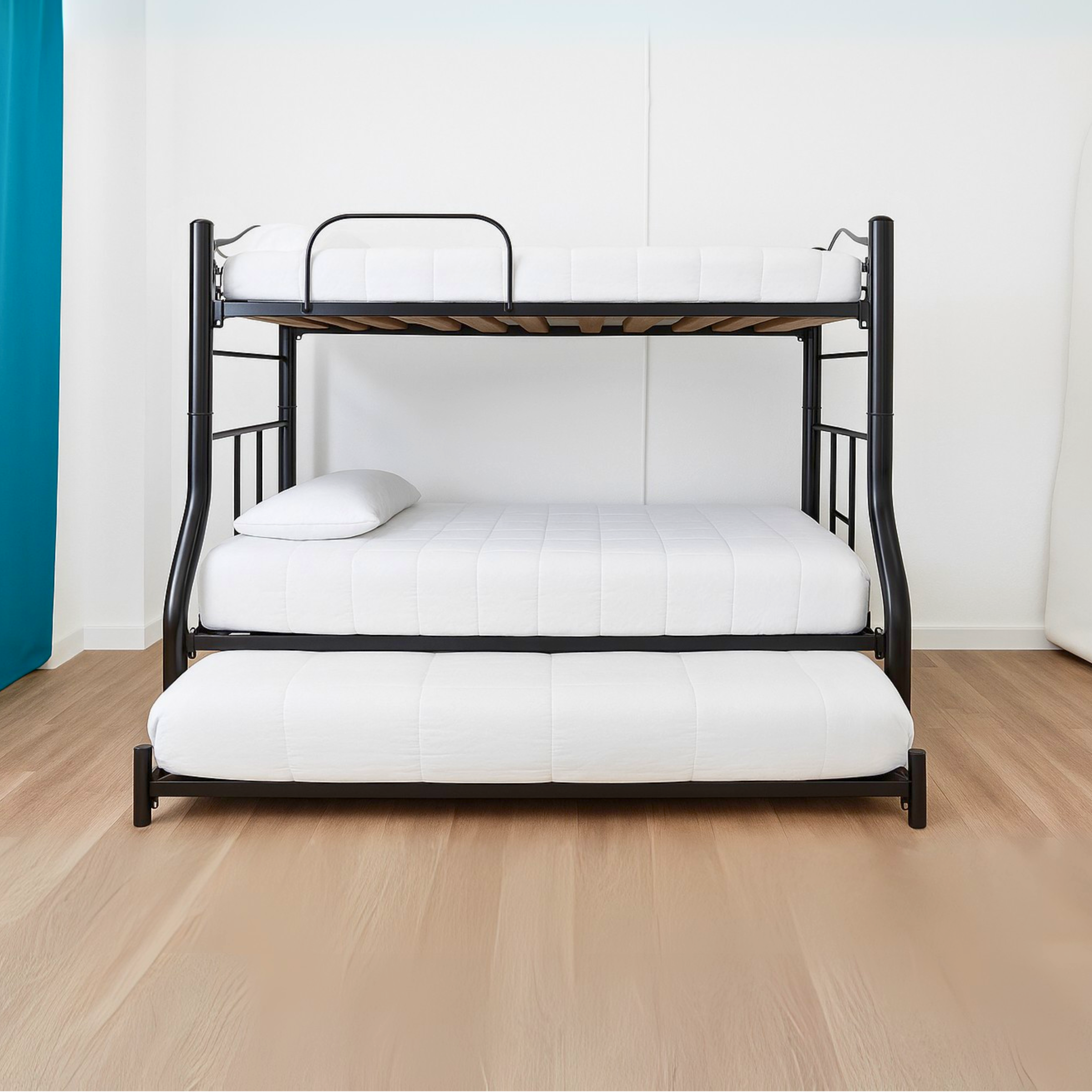 Metálico Tipo R + Cama Auxiliar: 1.00 * 1.90Mts - Arriba - 1.20 * 1.90 Abajo - Aux: 0.90 * 1.80 Mts 