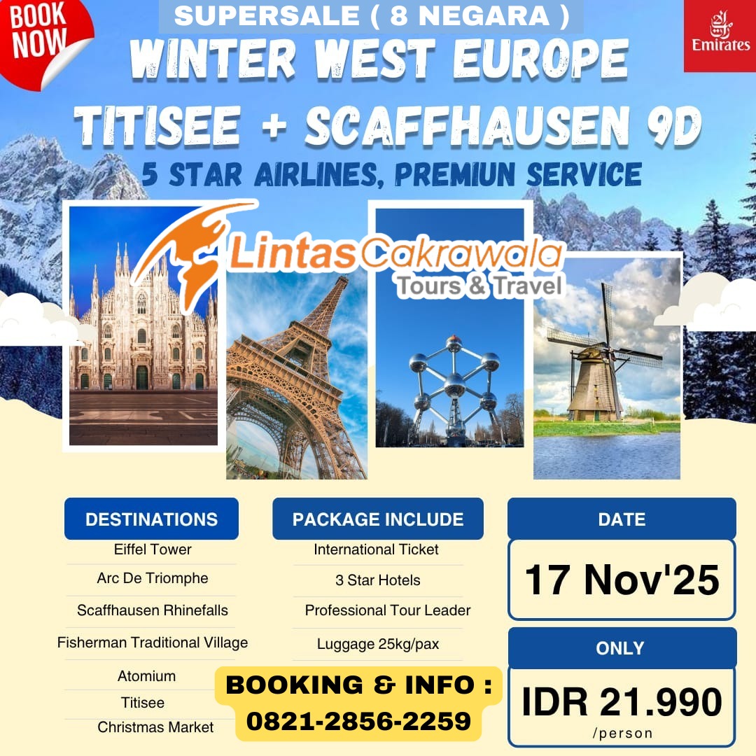 9D WINTER WEST EUROPE TITISEE SCAFFHAUSEN BY EMIRATES DEP: 17 NOV 2025