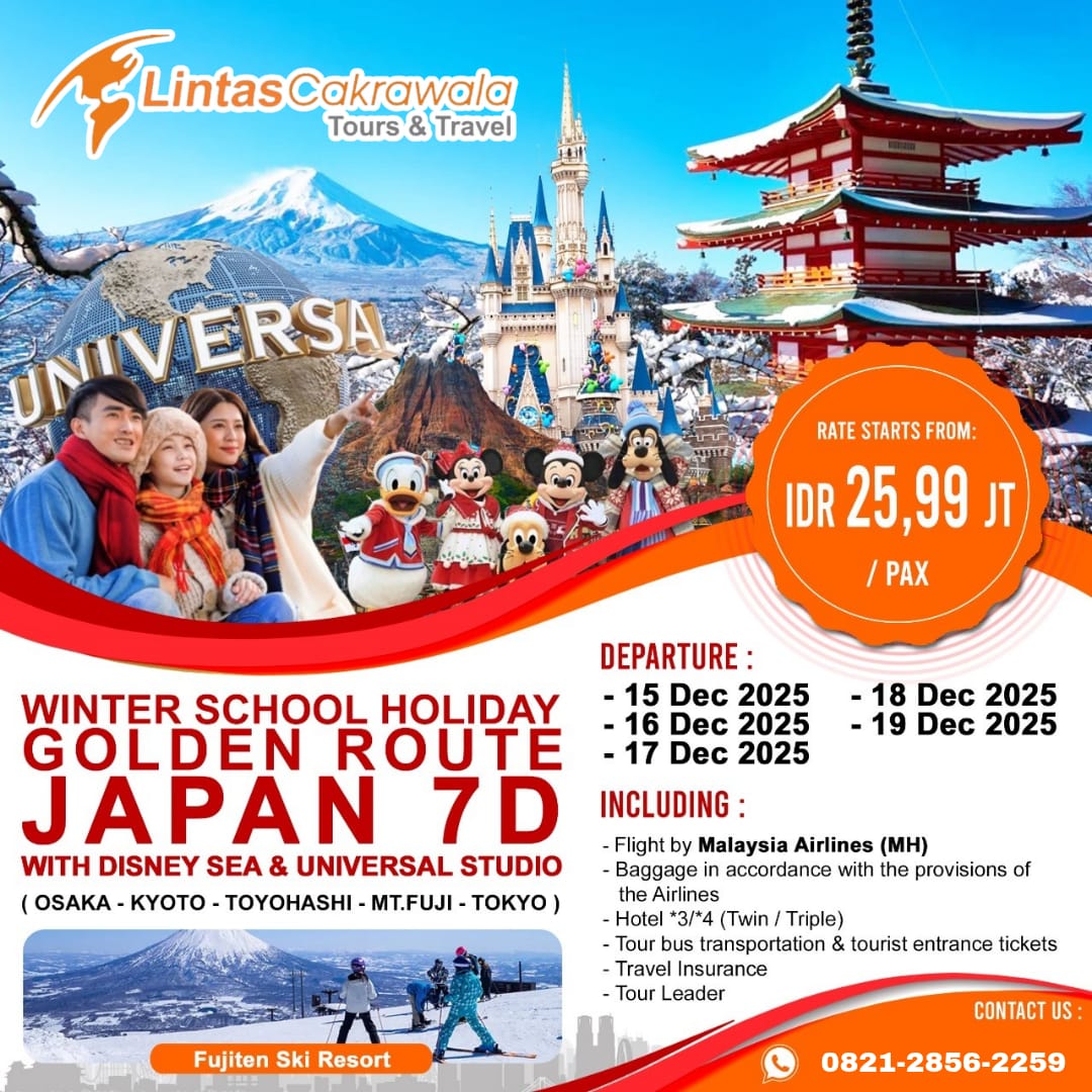 7D WINTER SCHOOL HOLIDAY GOLDEN ROUTE JAPAN BY MALAYSIA AIRLINES DEP: DEC 2025