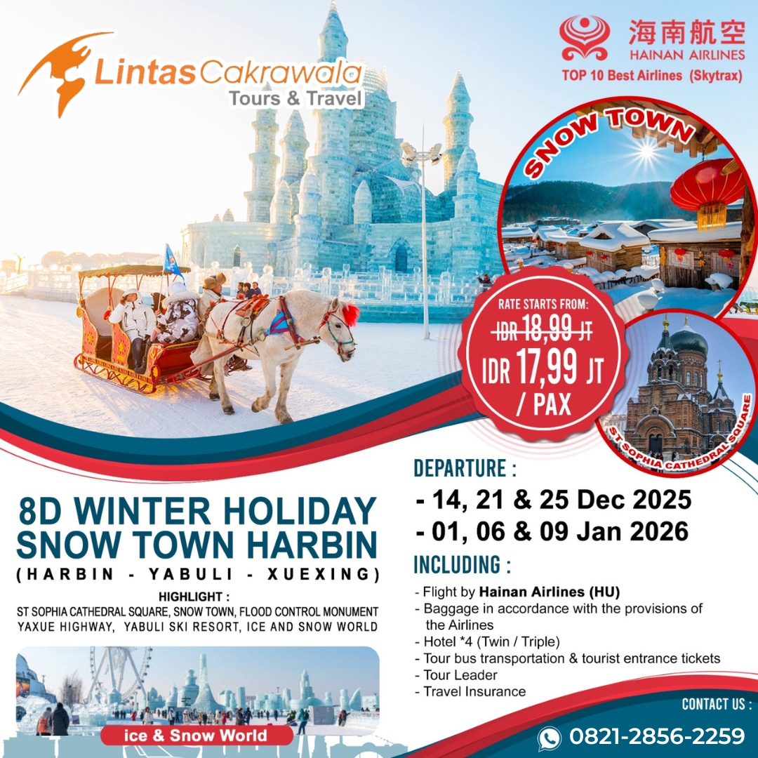 8D WINTER HOLIDAY SNOW TOWN HARBIN BY HAINAN AIRLINES DEP: DEC 2025 - JAN 2026