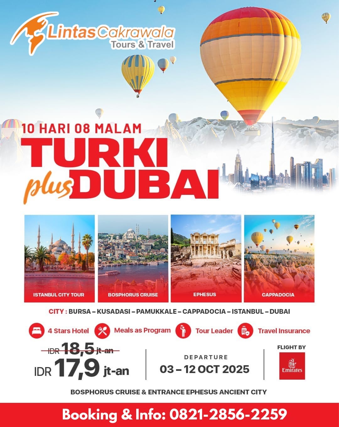 10D8N TURKIASIK PLUS DUBAI BY EMIRATES AIRLINES Dep : 03 – 12 Oct 2025