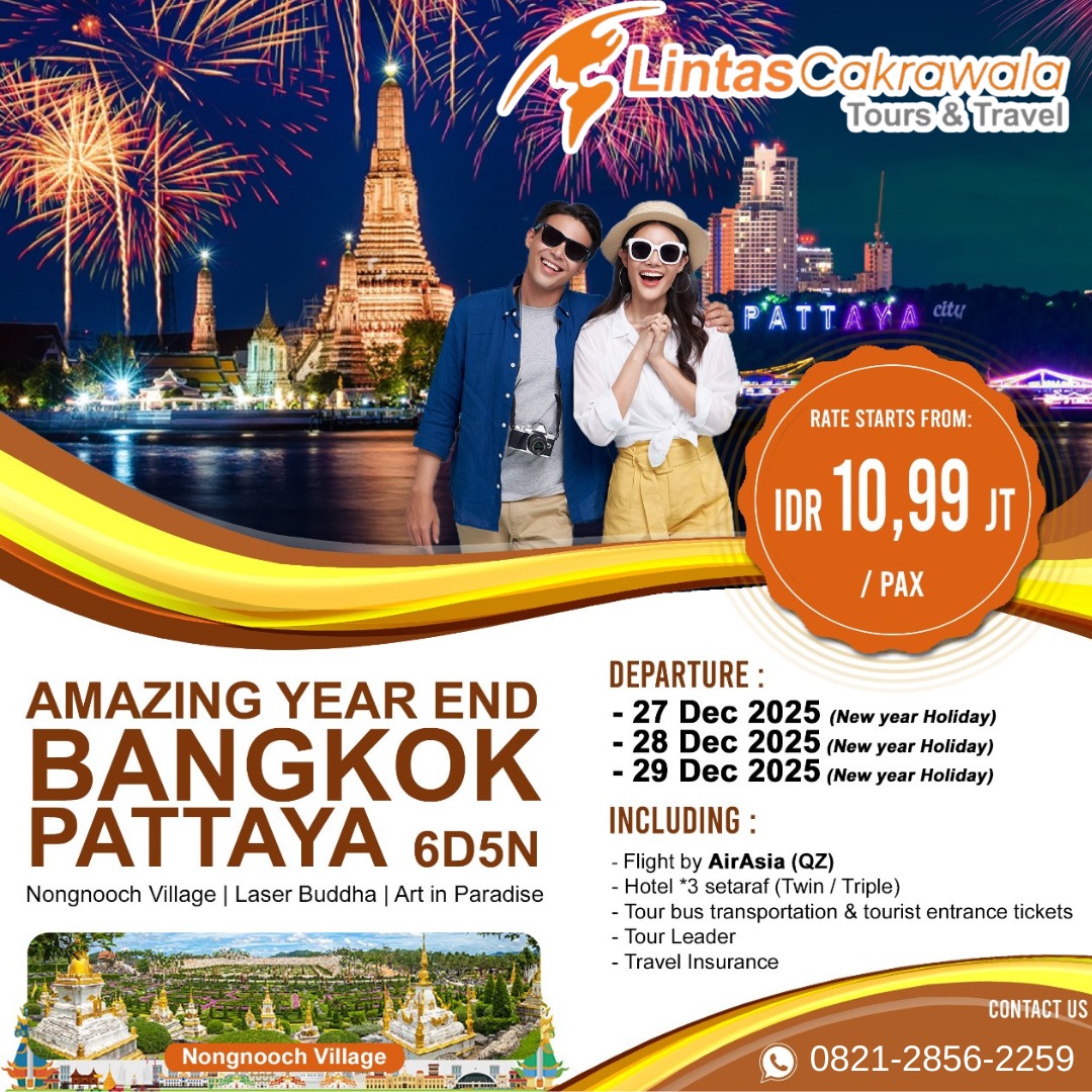 6D5N AMAZING YEAR END BANGKOK-PATTAYA By Airasia (Direct Flight) Dep: 27, 28, 29 Dec 2025