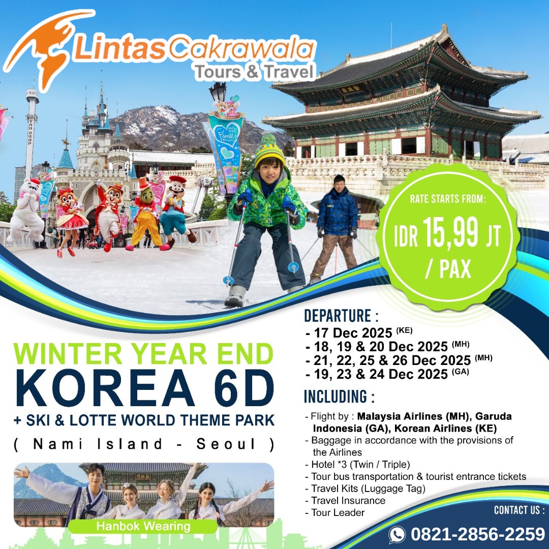 6D WINTER YEAR END KOREA + SKI & LOTTE WORLD THEME PARK BY KE/GA/MH DEP: DEC 2025