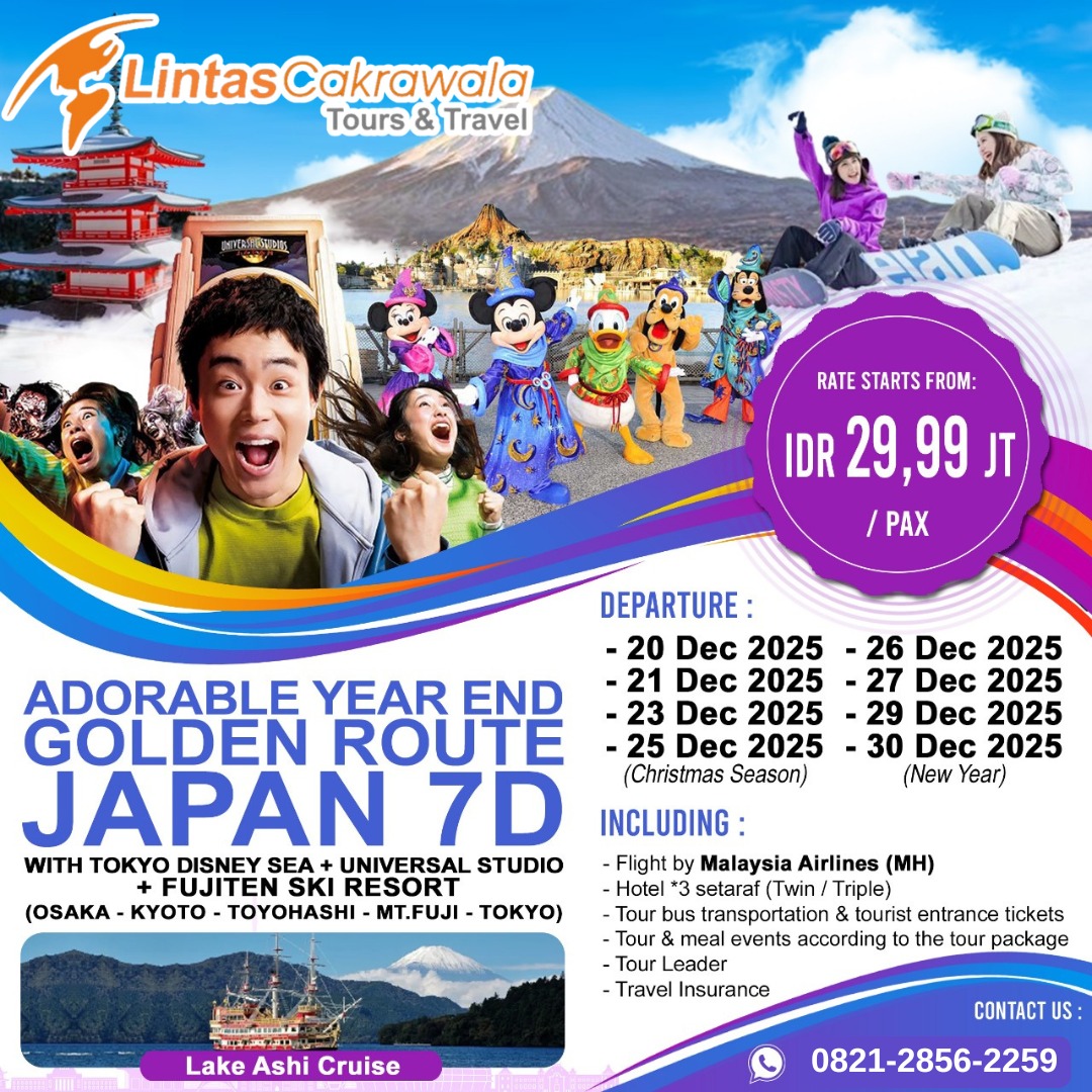 7D ADORABLE YEAR END GOLDEN ROUTE JAPAN BY MALAYSIA AIRLINES DEP: 20, 21, 23, 25, 26, 27, 29 & 30 DEC 2025