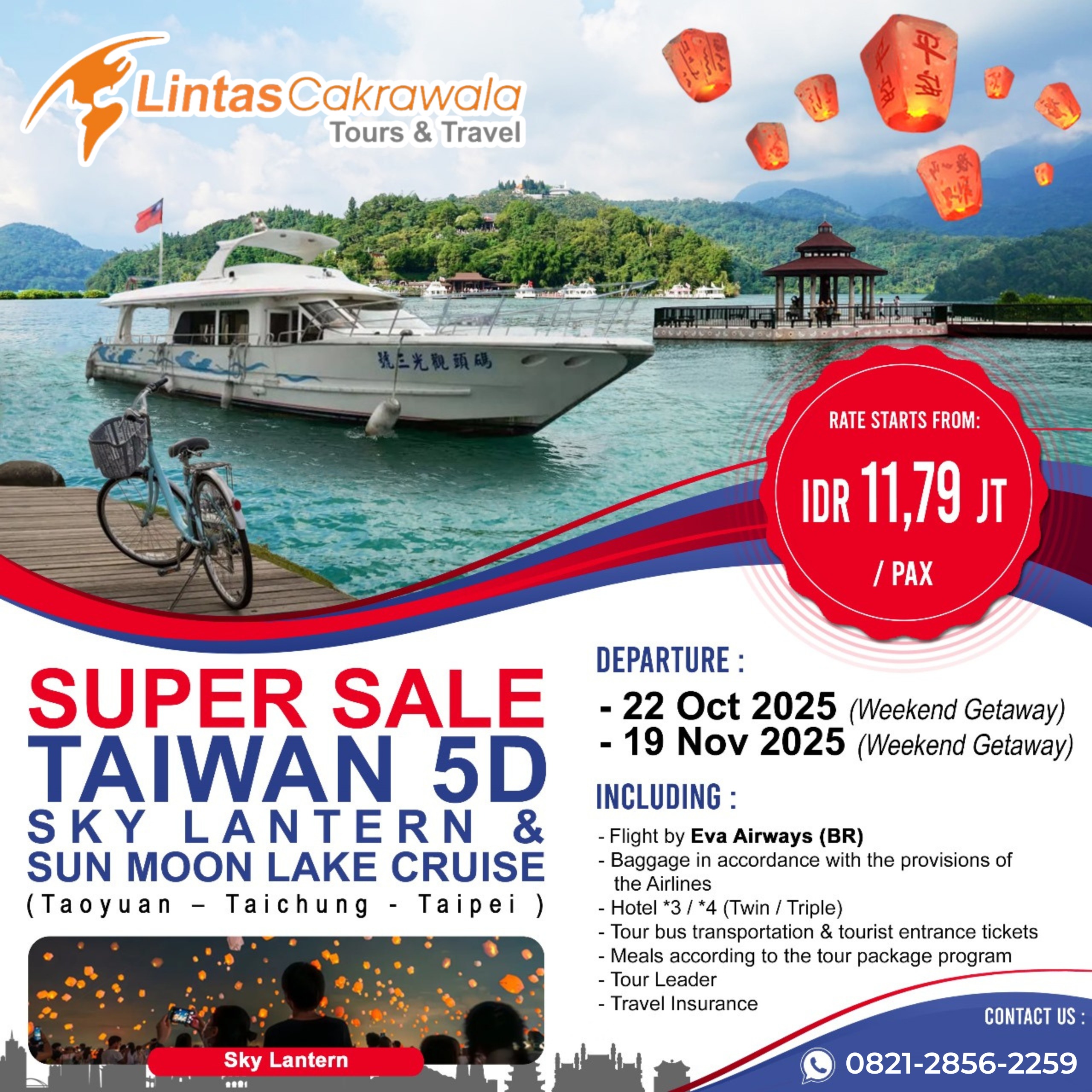5D SUPER SALE TAIWAN + SKY LANTERN & SUN MOON LAKE CRUISE BY EVA AIRWAYS DEP: 19 NOV 2025