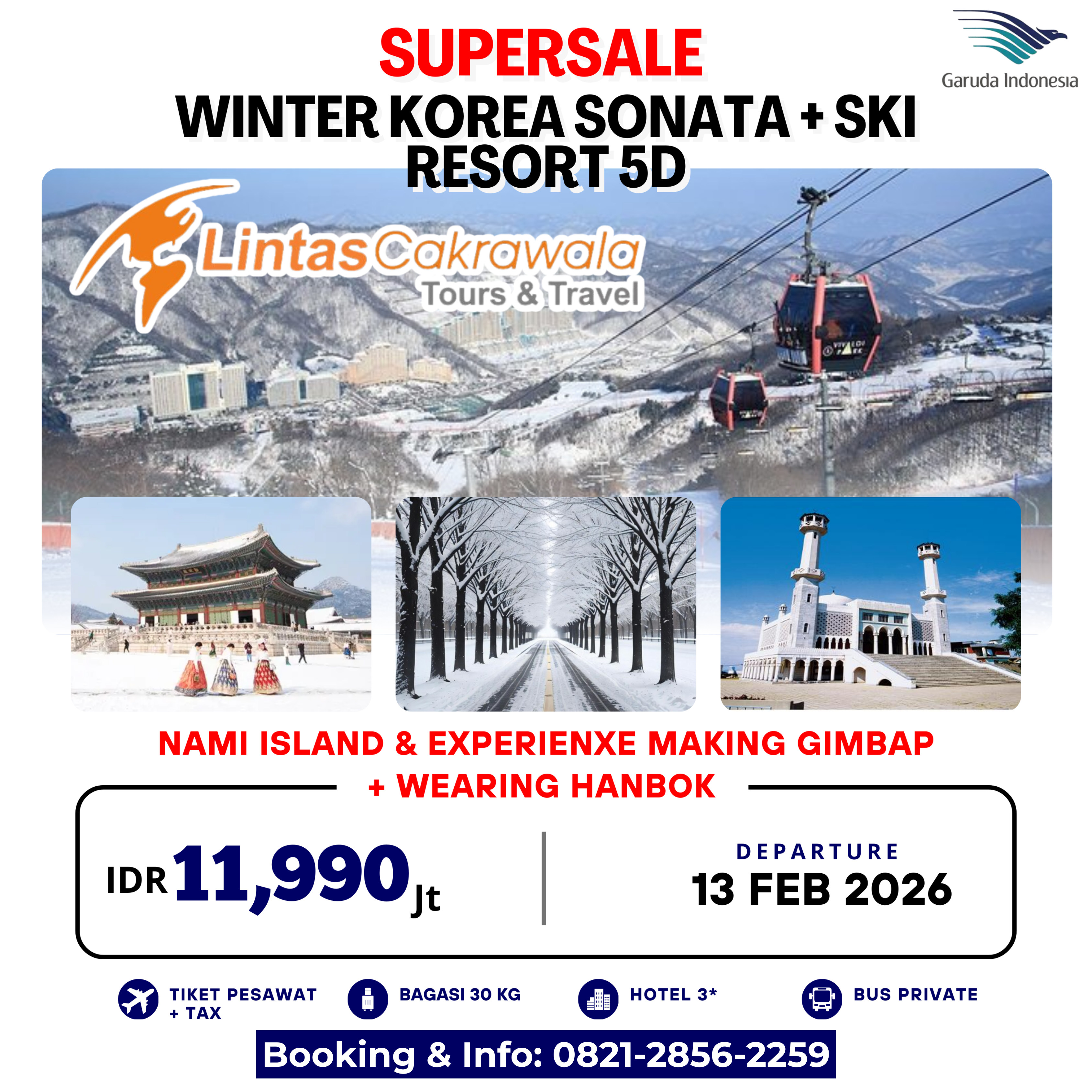 5D IMLEK! WINTER KOREA SONATA + SKI RESORT BY GARUDA INDONESIA DEP: 13 FEB 2026