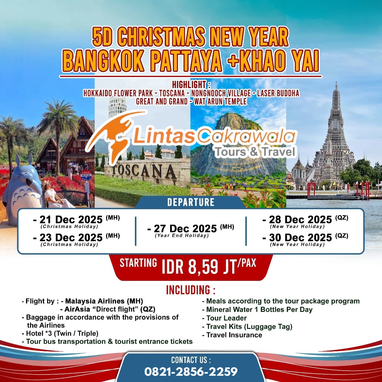 5D CHRISTMAS NEW YEAR BANGKOK PATTAYA + KHAO YAI BY MALAYSIA AIRLINES/AIR ASIA DEP: DEC 2025