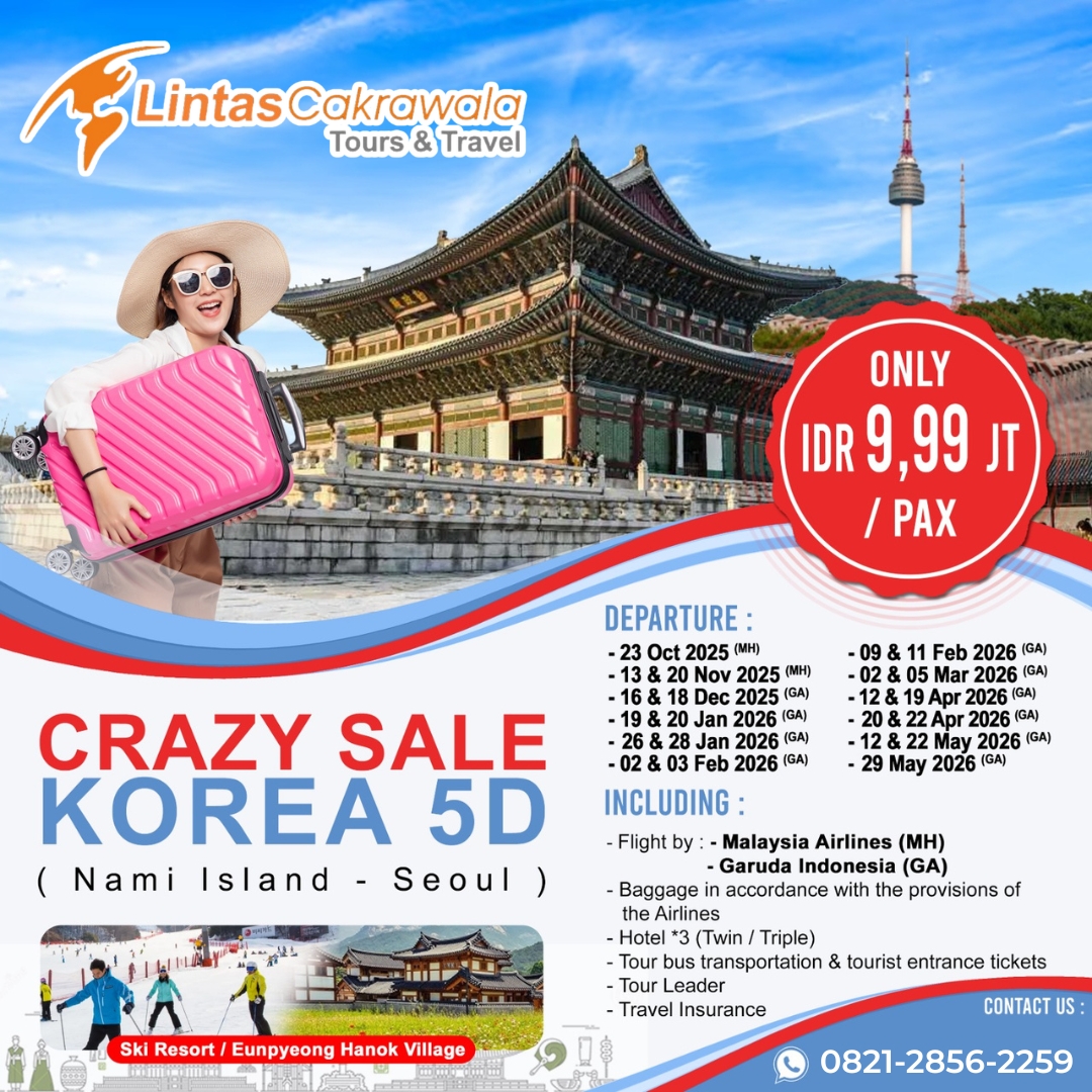 5D CRAZY SALE KOREA NAMI ISLAND - SEOUL BY MALAYSIA AIRLINES DEP: OCT 2025 - MAY 2026