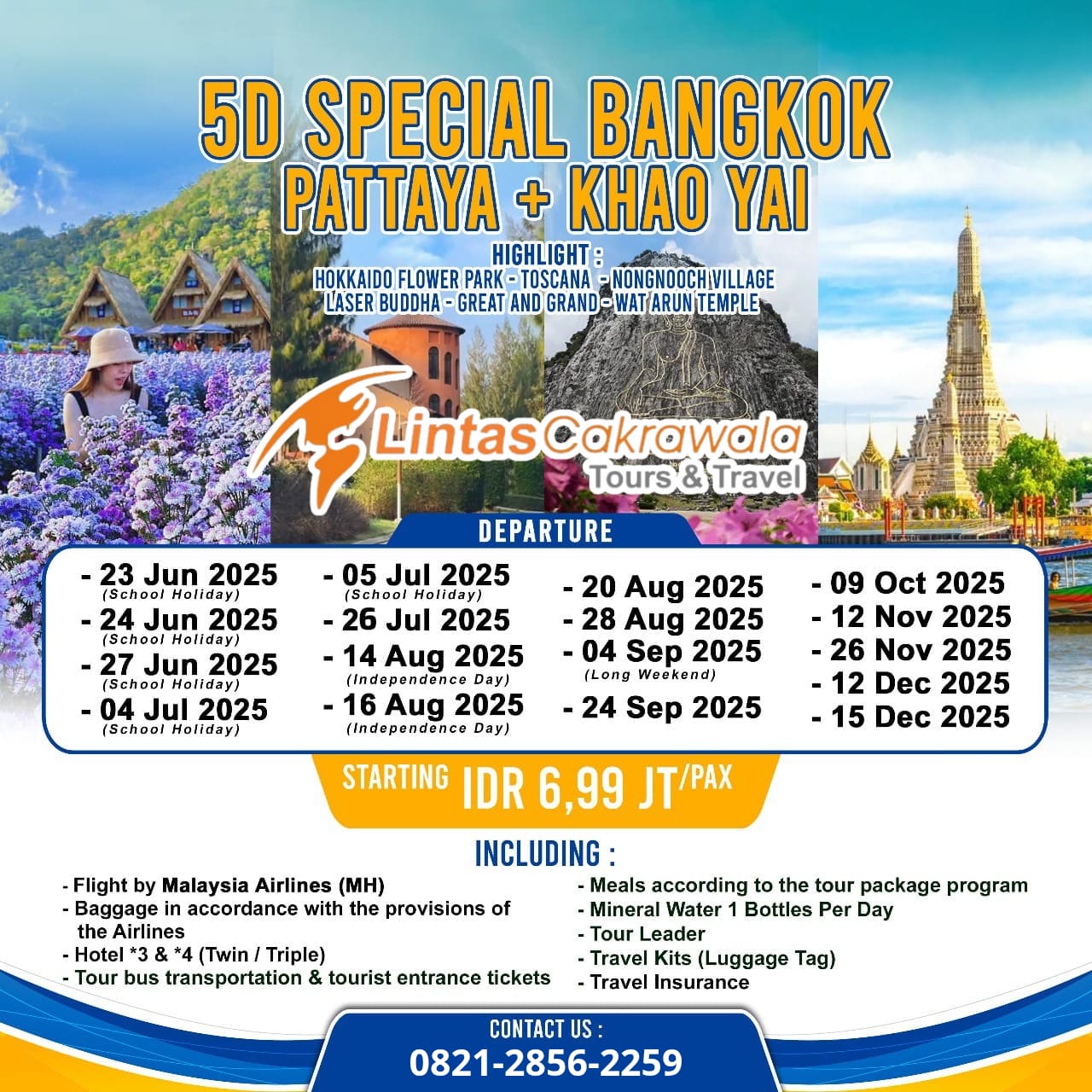 5D4N SPECIAL BANGKOK-PATTAYA+KHAO YAI By Malaysia Airlines Dep: Jun – Dec 2025