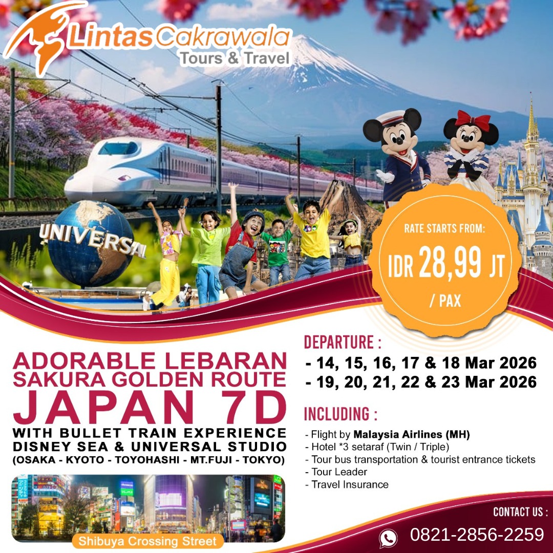 7D ADORABLE LEBARAN SAKURA GOLDEN ROUTE JAPAN BY MALAYSIA AIRLINES DEP: 14, 15, 16, 17, 18, 19, 20, 21, 22, 23 MAR 2026