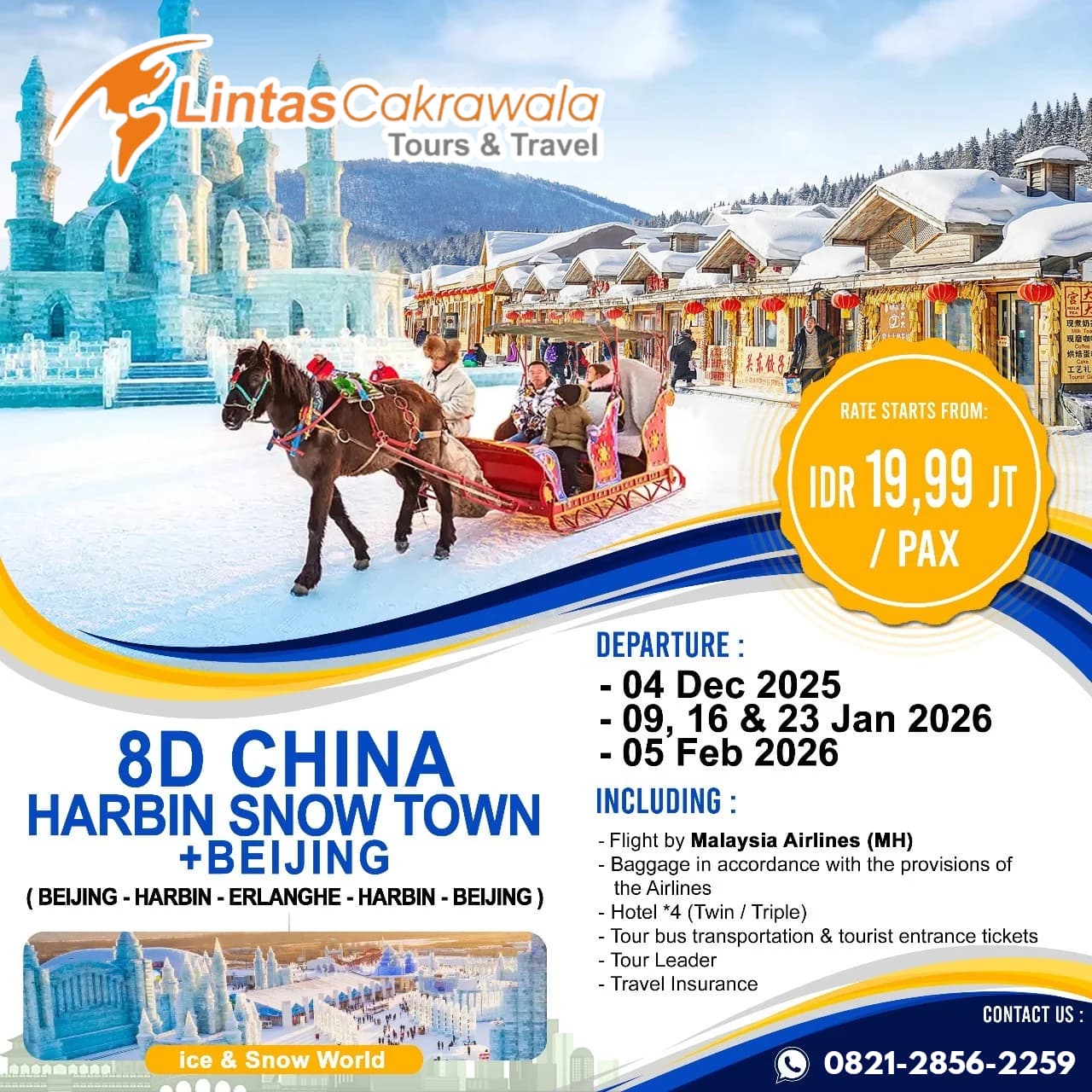 8D CHINA HARBIN SNOW TOWN + BEIJING BY MALAYSIA AIRLINES DEP:  DEC 2025 – FEB 2026