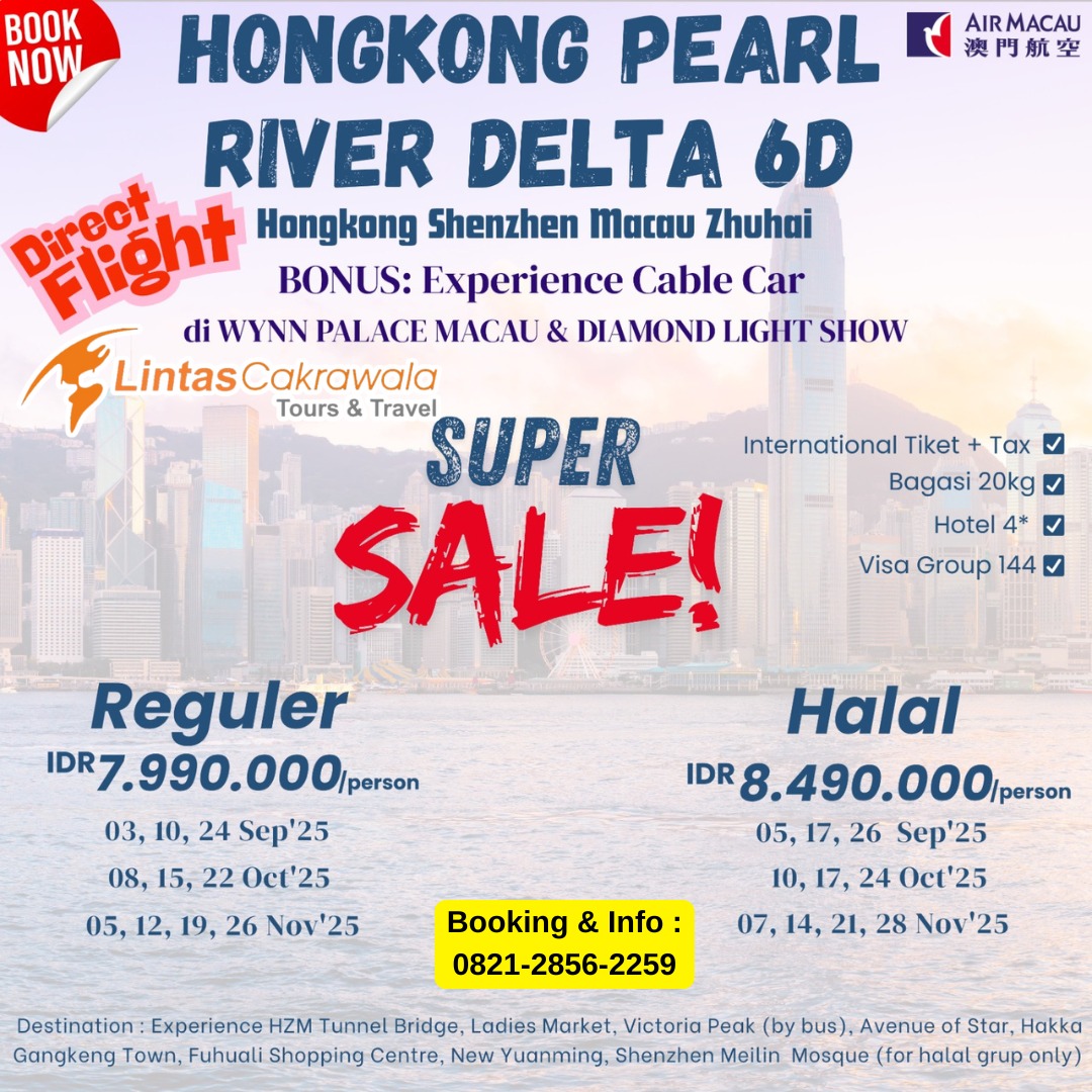 6D SUPER SALE HONGKONG PEARL RIVER DELTA BY  AIR MACAU DEP: SEP - NOV 2025