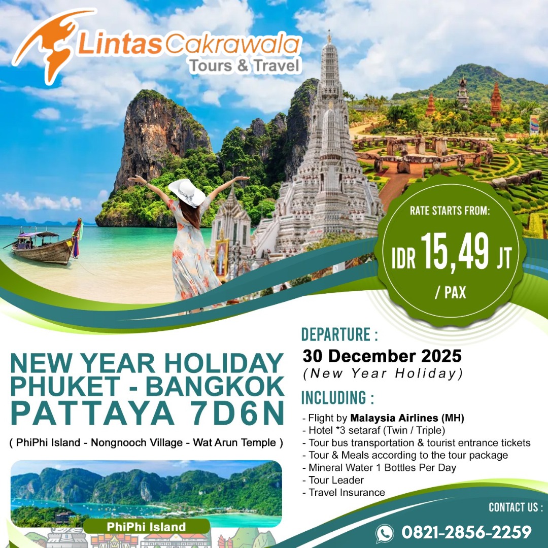7D NEW YEAR HOLIDAY PHUKET - BANGKOK - PATTAYA By Malaysia Airlines *Premium Airlines* Dep: 30 Dec 2025