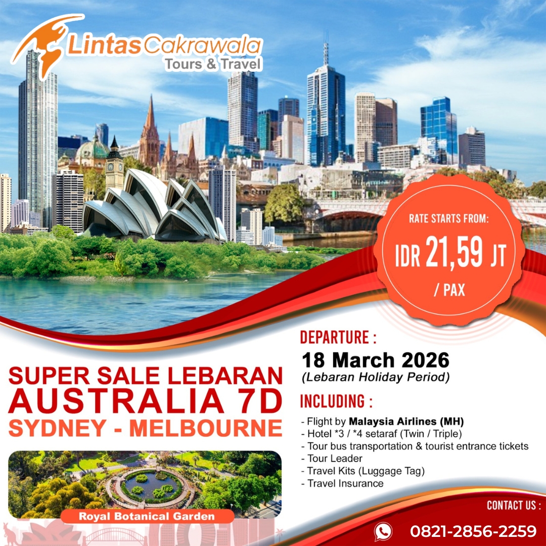 7D SUPER SALE LEBARAN AUSTRALIA BY MALAYSIA AIRLINES DEP: 18 MAR 2026