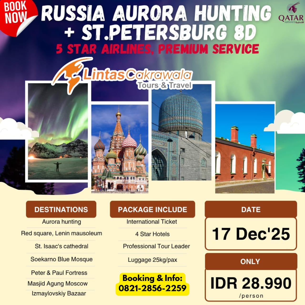 8D RUSSIA AURORA HUNTING + ST. PETERSBURG BY QATAR AIRWAYS DEP: 17 DEC 2025
