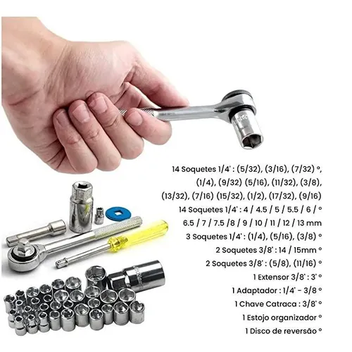 Jogo Chave Catraca Soquete Canhão Ferramenta Qualidade Cromado