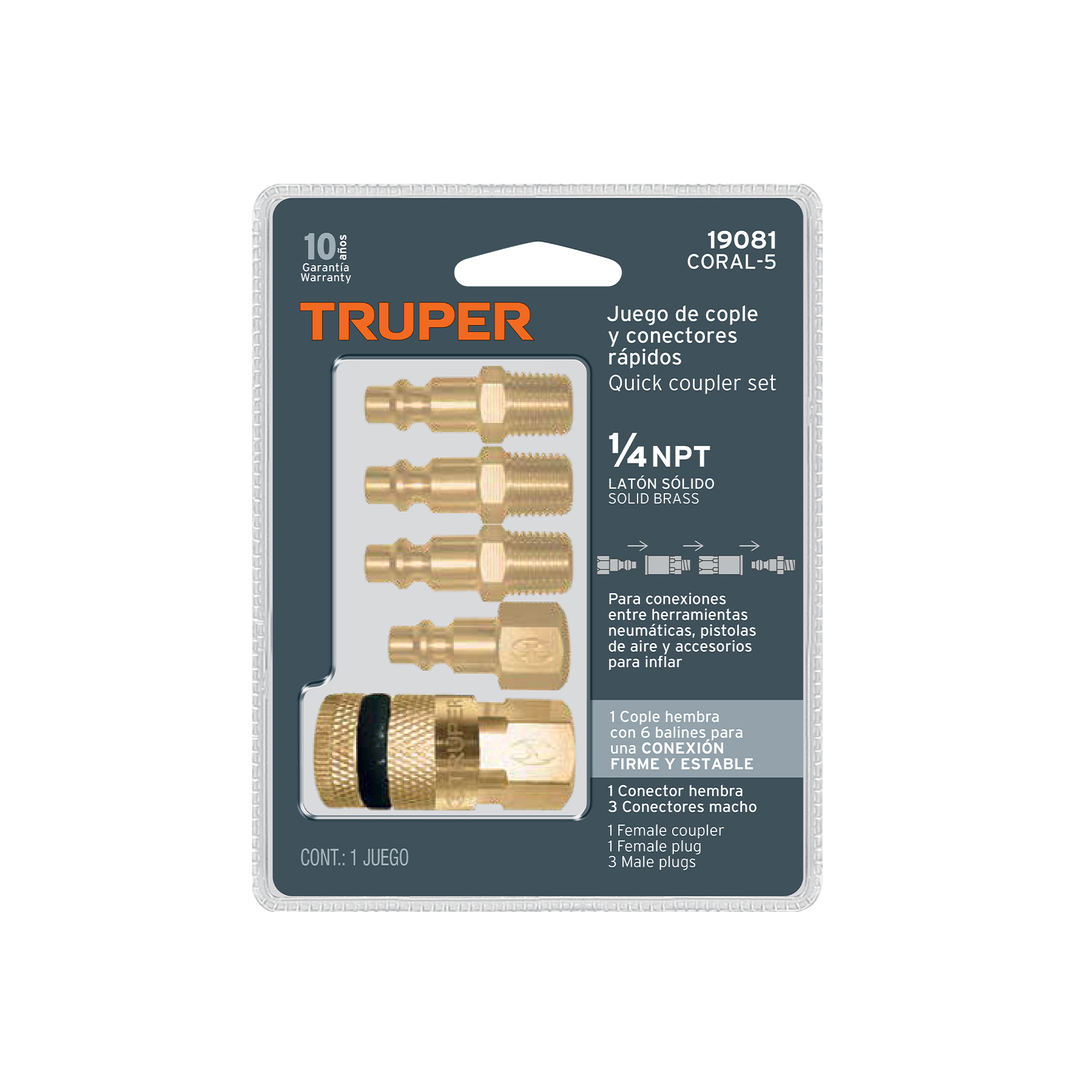Juego De Cople y Conectores Rápidos 1/4 NPT | T 19081
