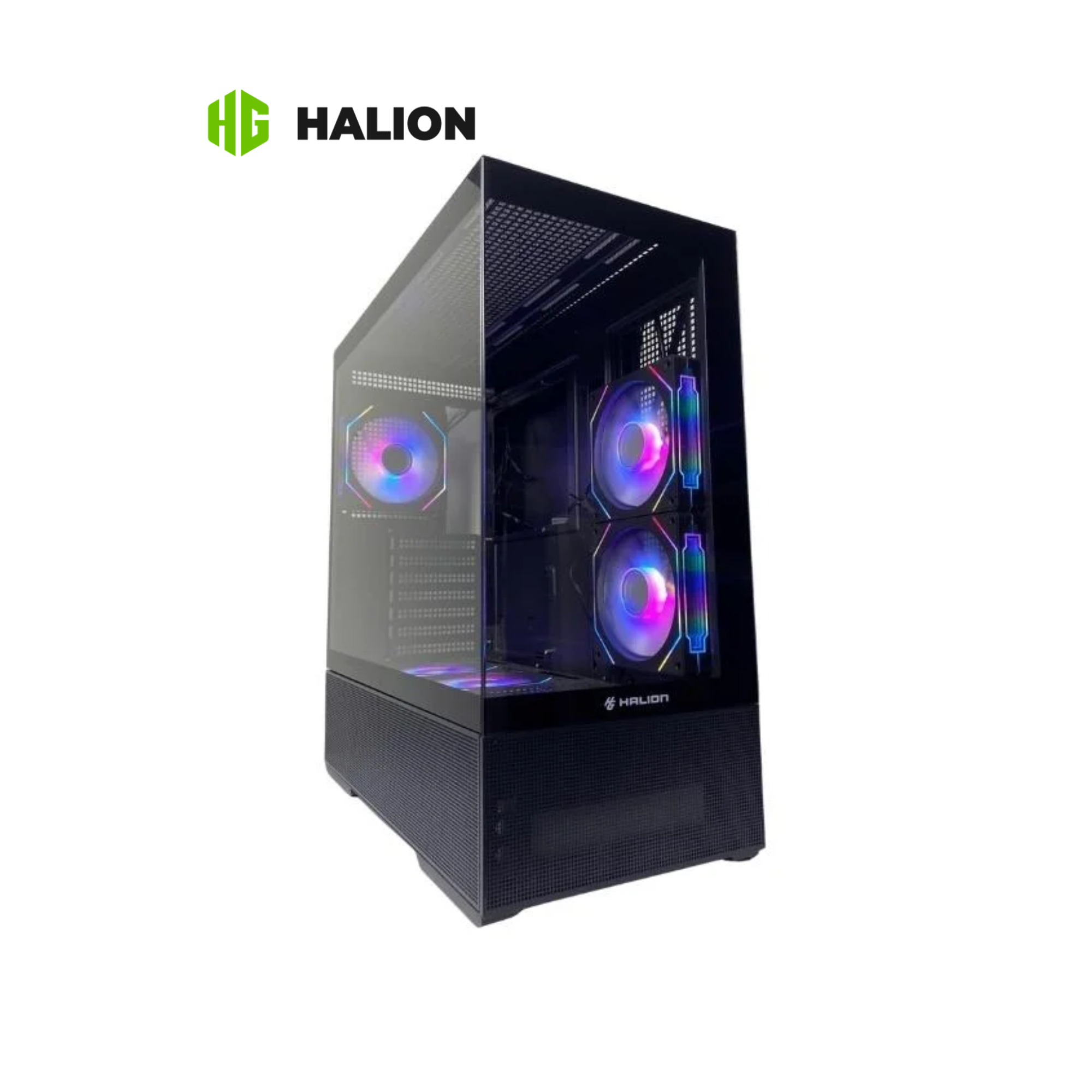 CASE HALION CRYSTAL 760B BLACK | Fish Tank | 5 Fans ARGB | Vidrio Templado | Sin Fuente