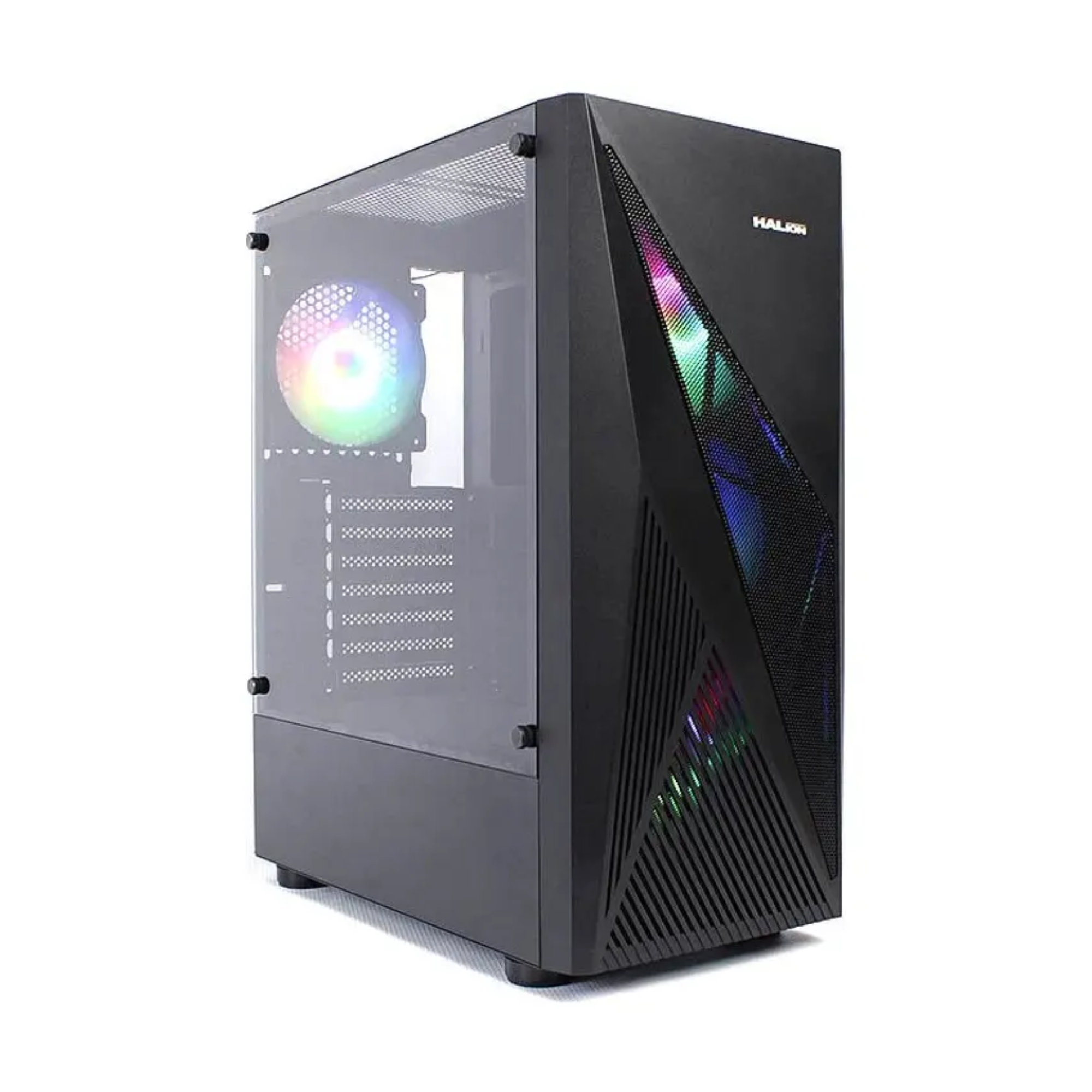 CASE HALION MAVERICK CR12  500W  4 Fans Rainbow RGB  Malla Frontal  Vidrio Templado