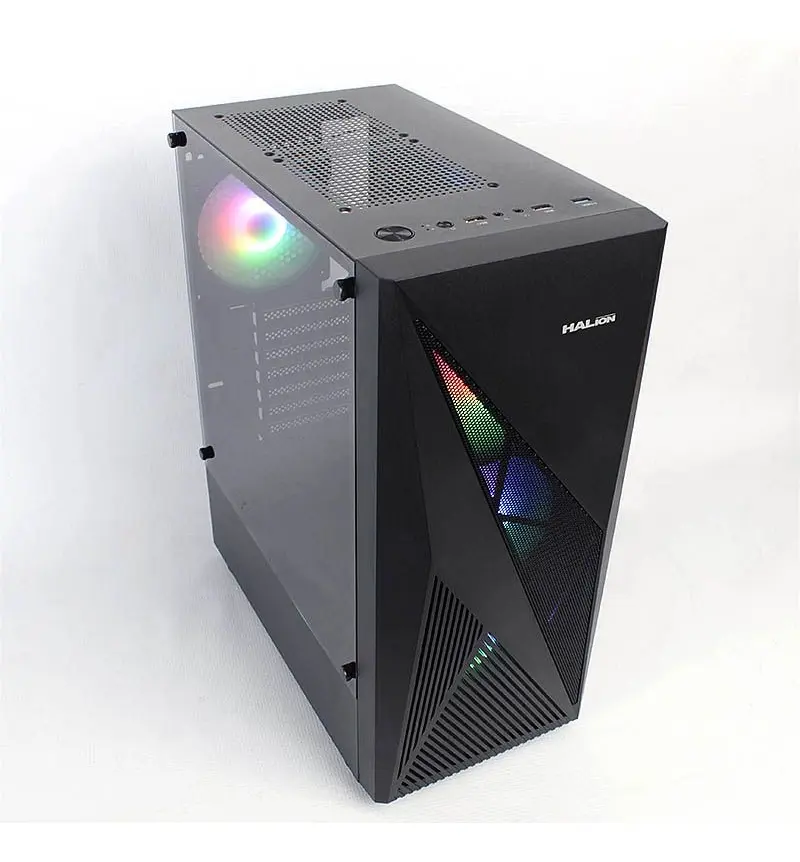 CASE HALION MAVERICK CR12  500W  4 Fans Rainbow RGB  Malla Frontal  Vidrio Templado