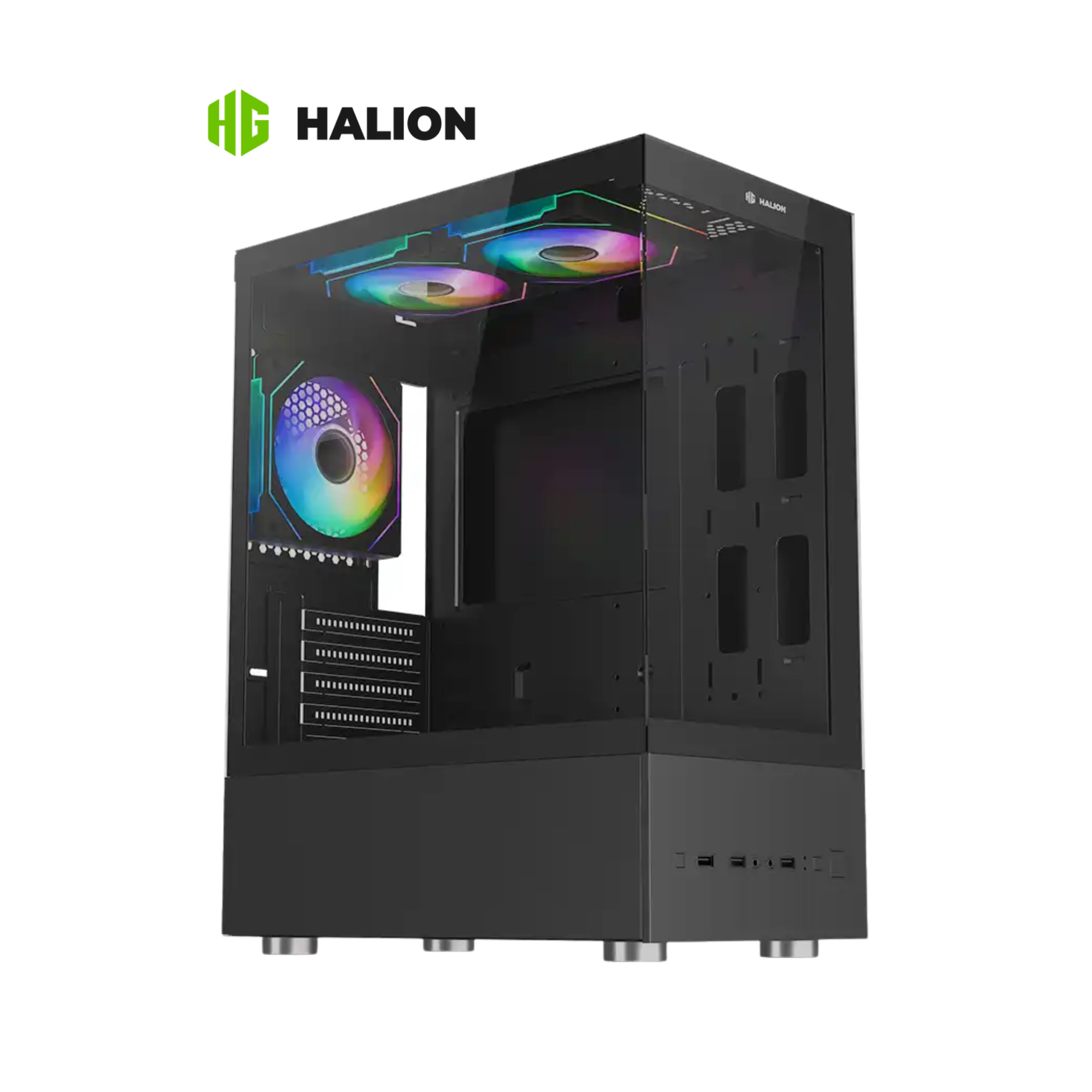 CASE HALION BUFFALO CR41 BLACK | 500W | Fish Tank | 3 Fans ARGB | Vidrio Templado