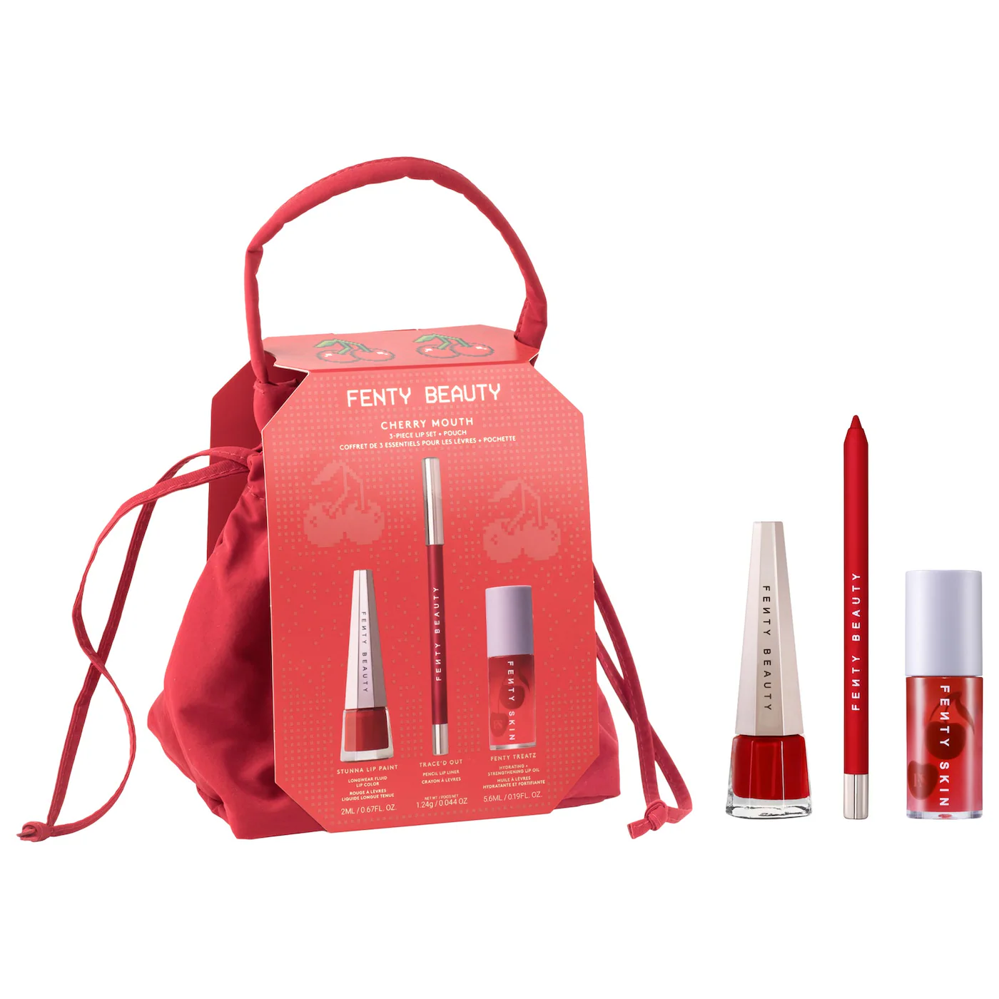  FENTY BEAUTY Cherry Mouth 3-Piece  Lip Set + Pouch