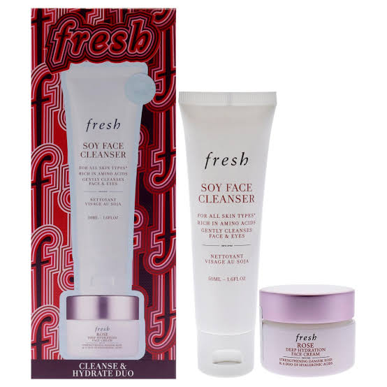 FRESH Mini Soy pH-Balanced Hydrating  Face Wash 50 ml, Mini Rose & Hyaluronic  Acid Deep Hydration Moisturizer 15 ml