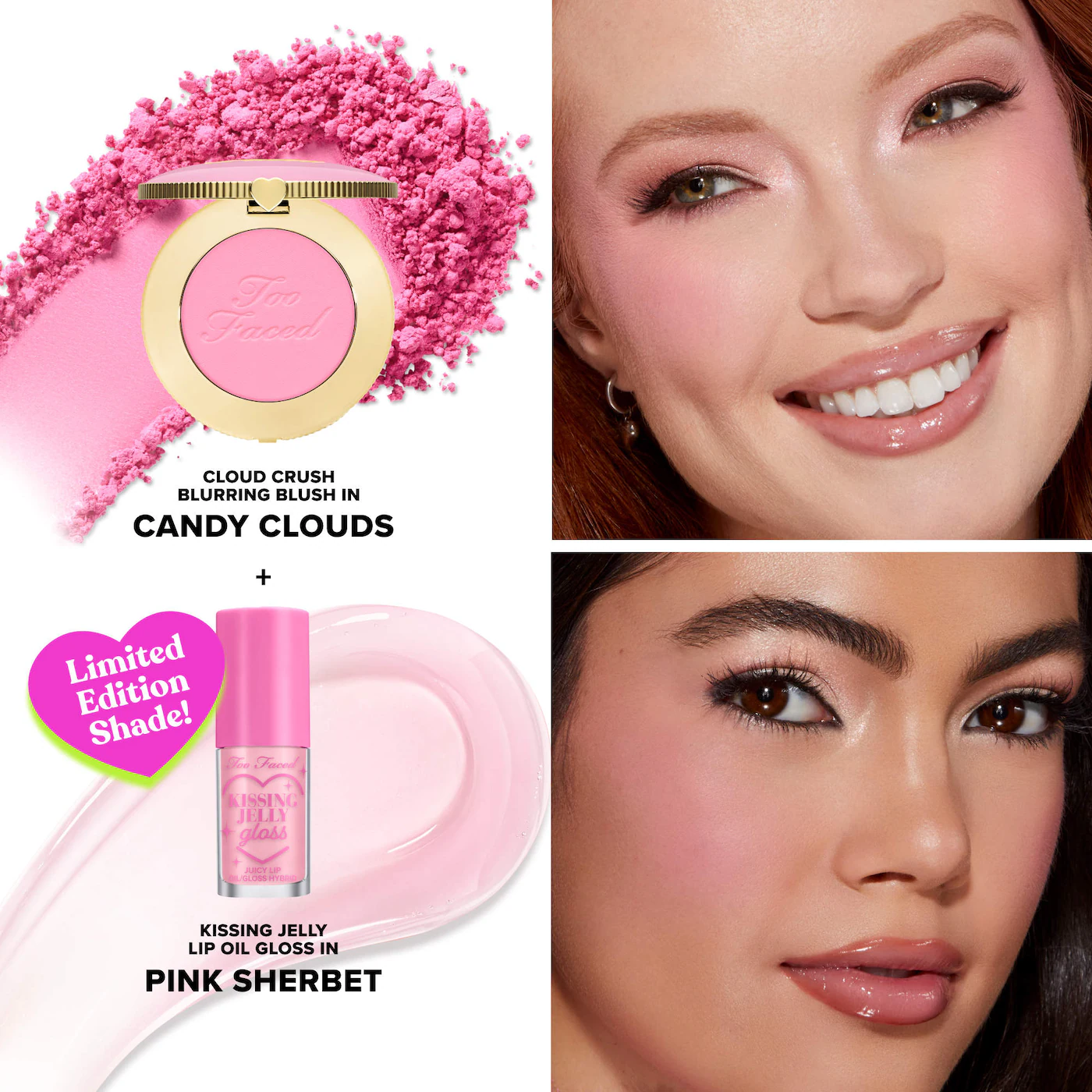Too Faced  Dream A Little Dream Makeup Gift Set:  Cloud Crush Blush & Kissing Jelly Lip Oil